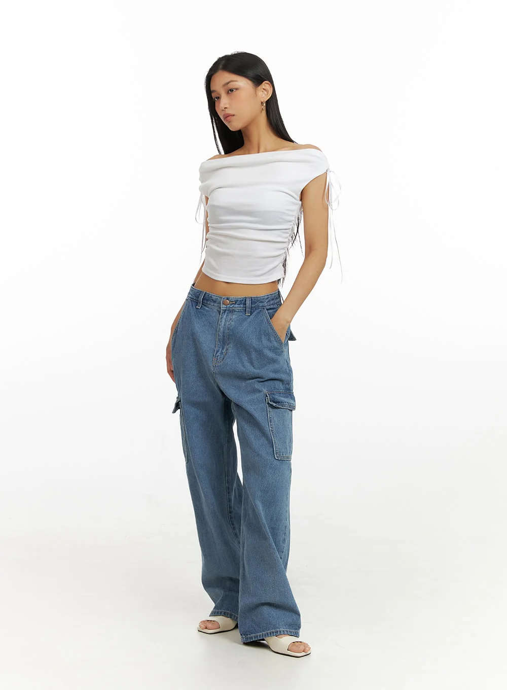 Ribbon Chic Off Shoulder Crop Top IU412 - Image 2