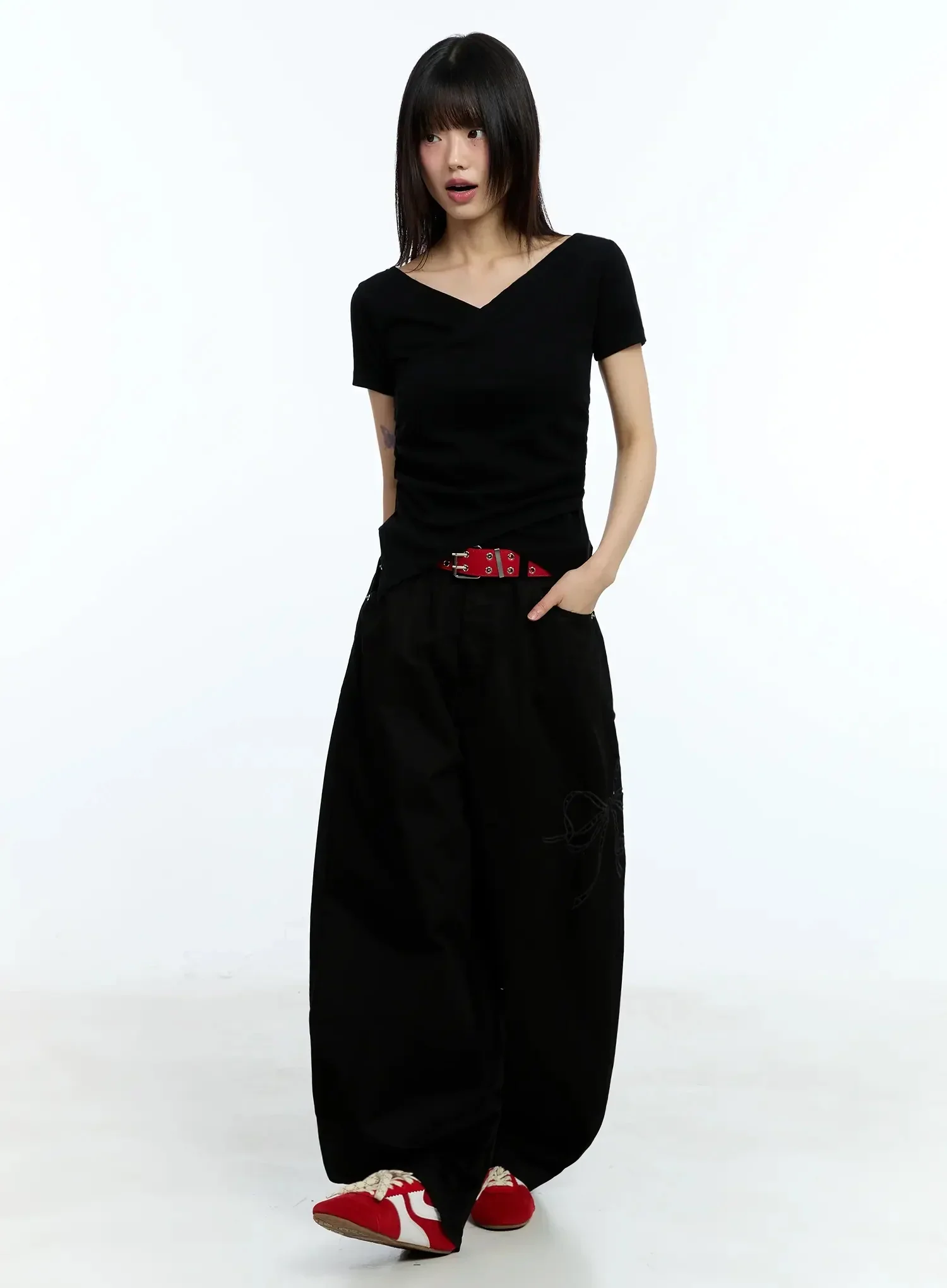 Ribbon Detail Baggy Pants IU523 - Image 2