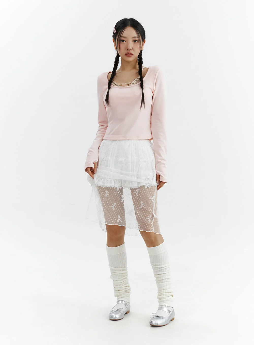 Ribbon Detail Long Mesh Skirt CJ423 - Image 3