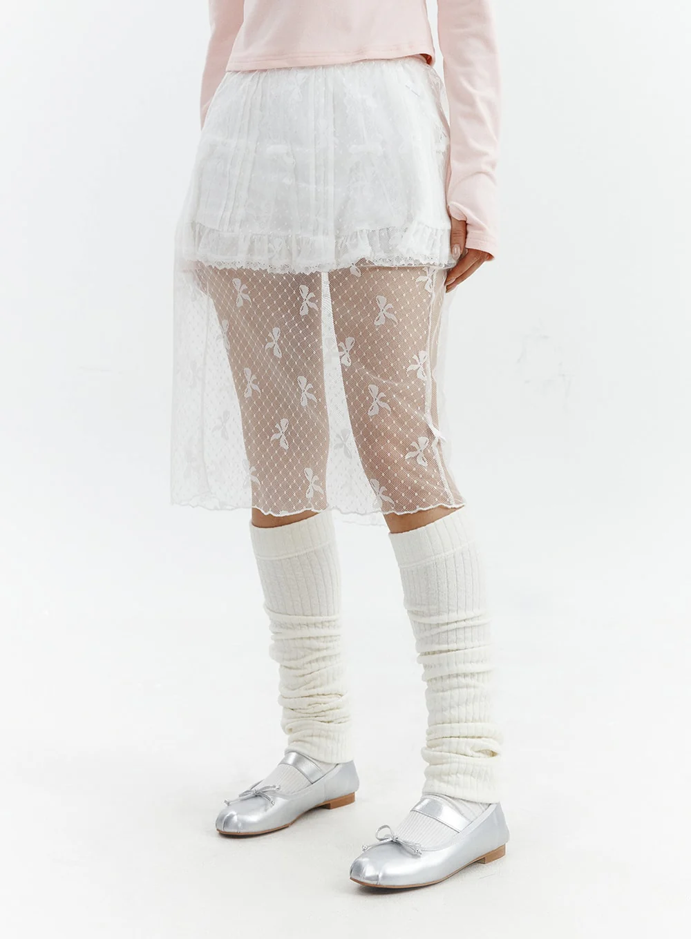 Ribbon Detail Long Mesh Skirt CJ423 - Image 4