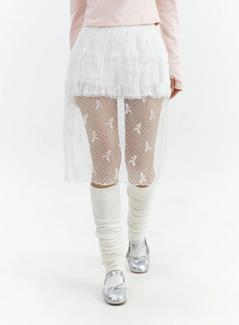 Ribbon Detail Long Mesh Skirt CJ423 - Image 5