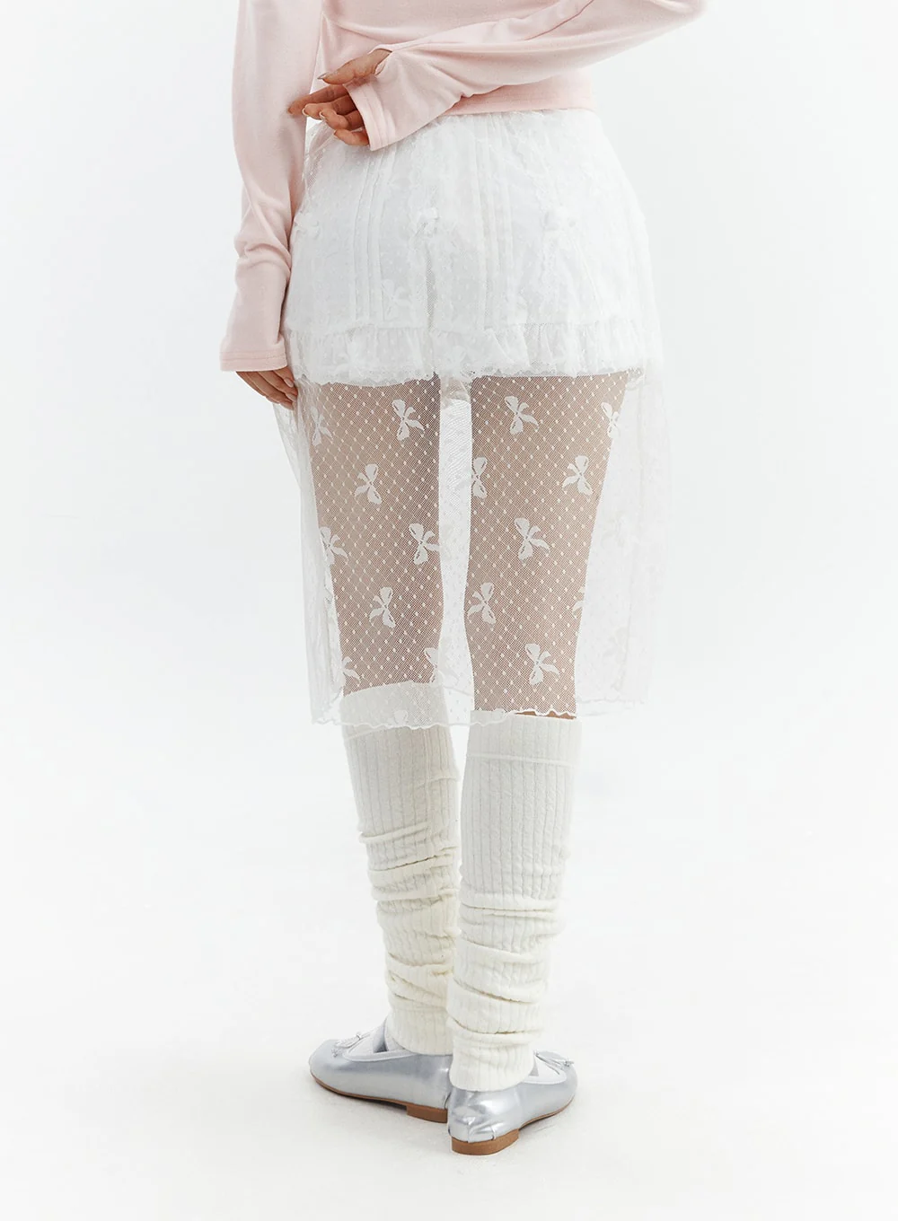Ribbon Detail Long Mesh Skirt CJ423 - Image 6
