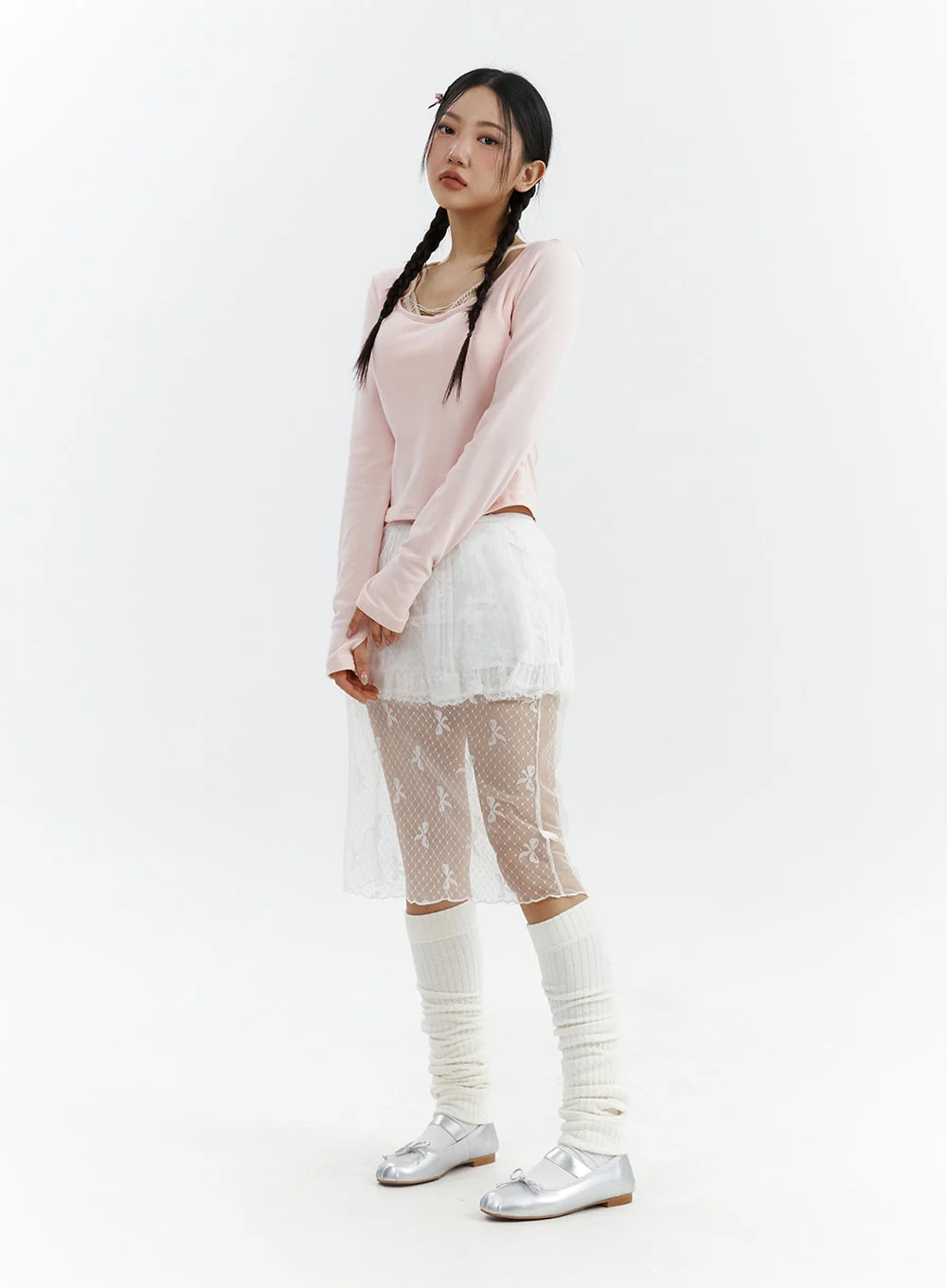 Ribbon Detail Long Mesh Skirt CJ423 - Image 7