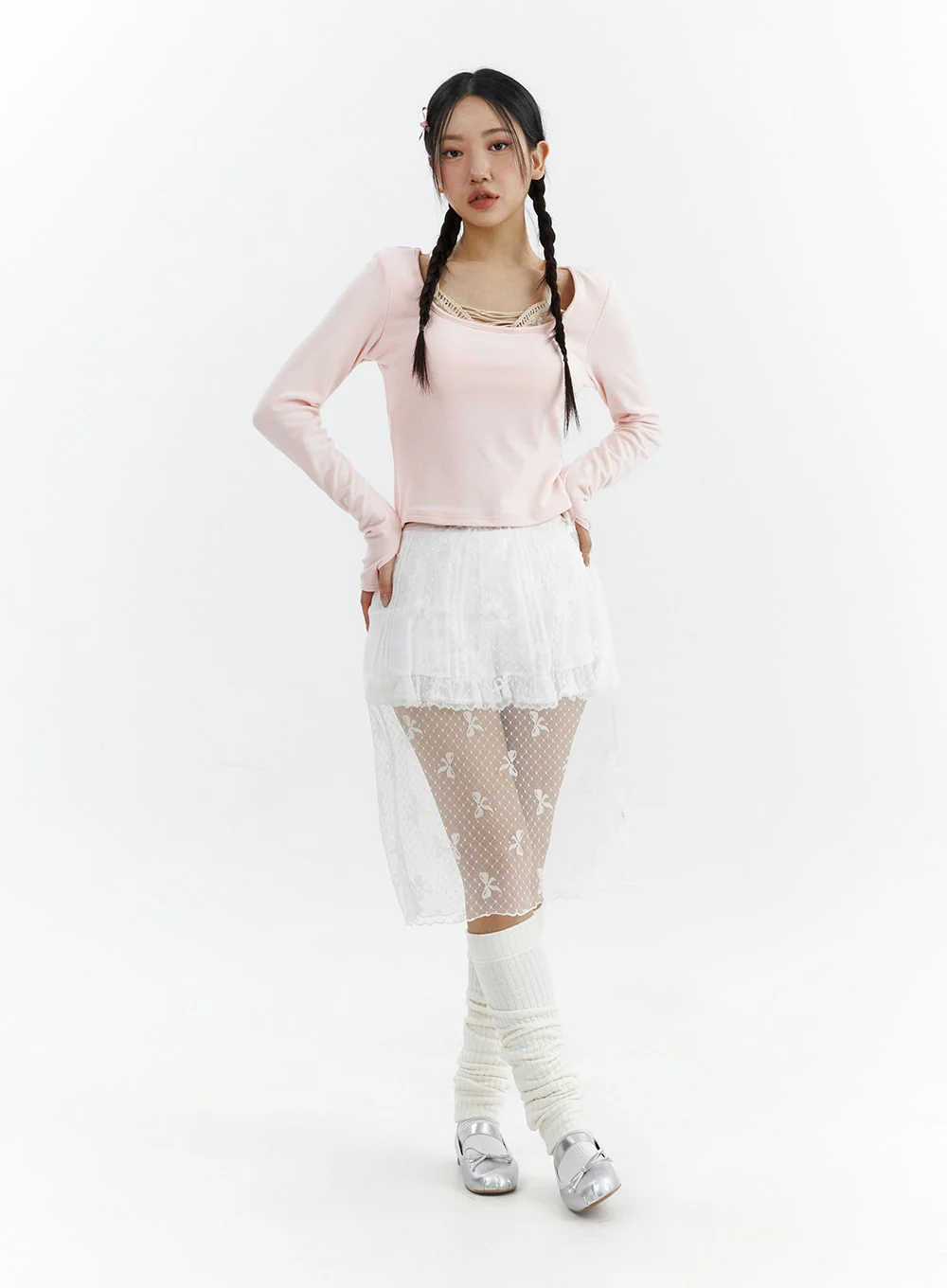 Ribbon Detail Long Mesh Skirt CJ423 - Image 8