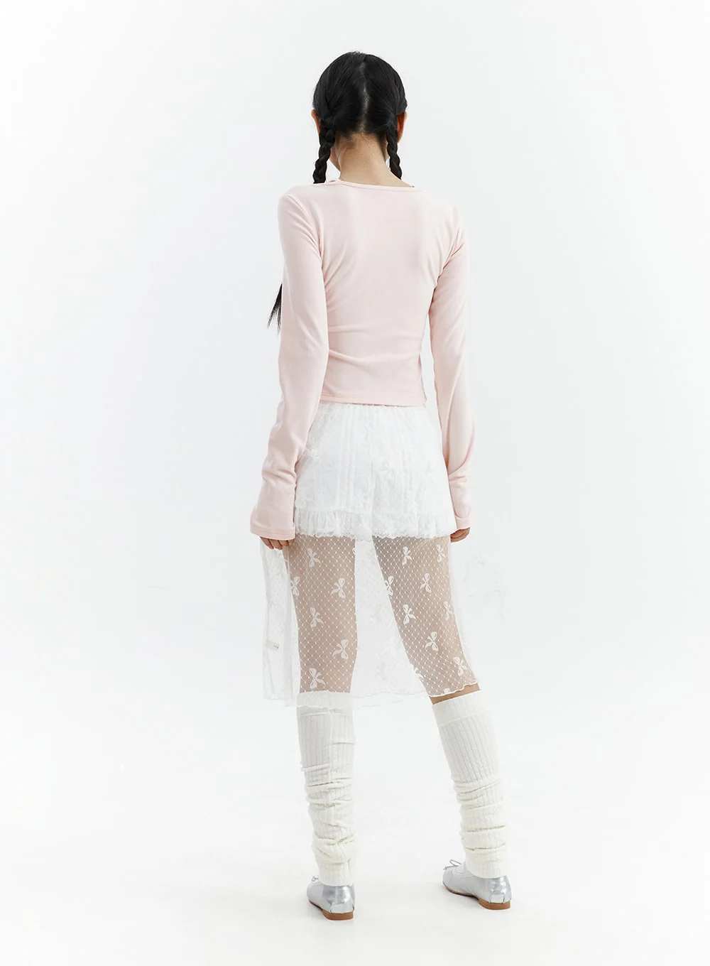 Ribbon Detail Long Mesh Skirt CJ423 - Image 9