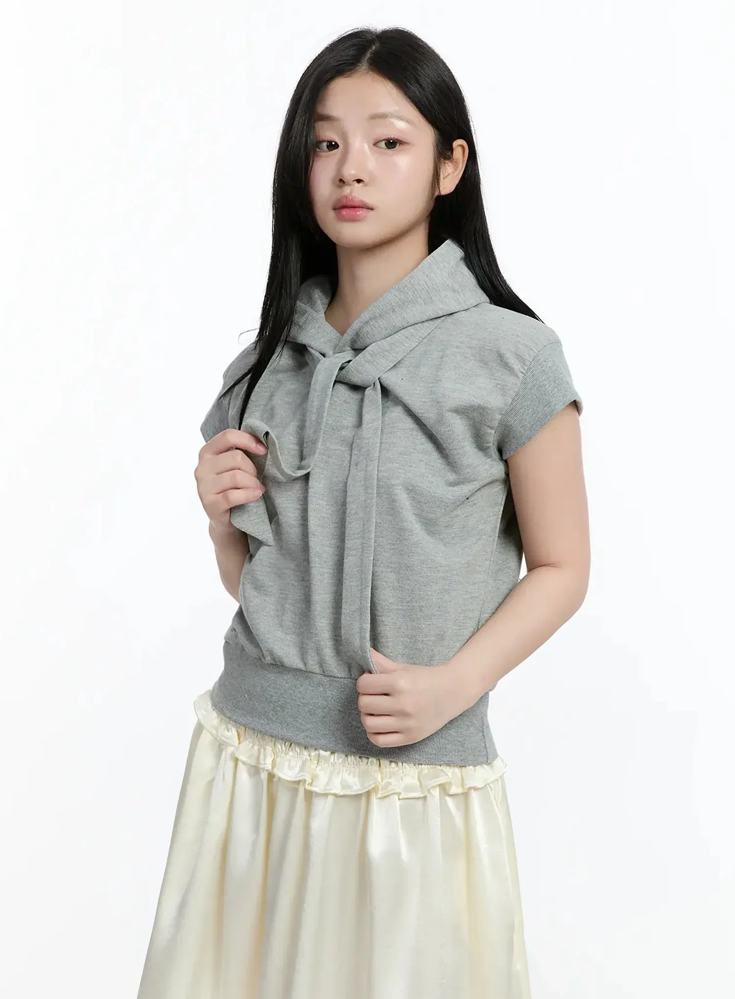 Ribbon Detail Short Sleeve Hoodie IM519 - Image 13