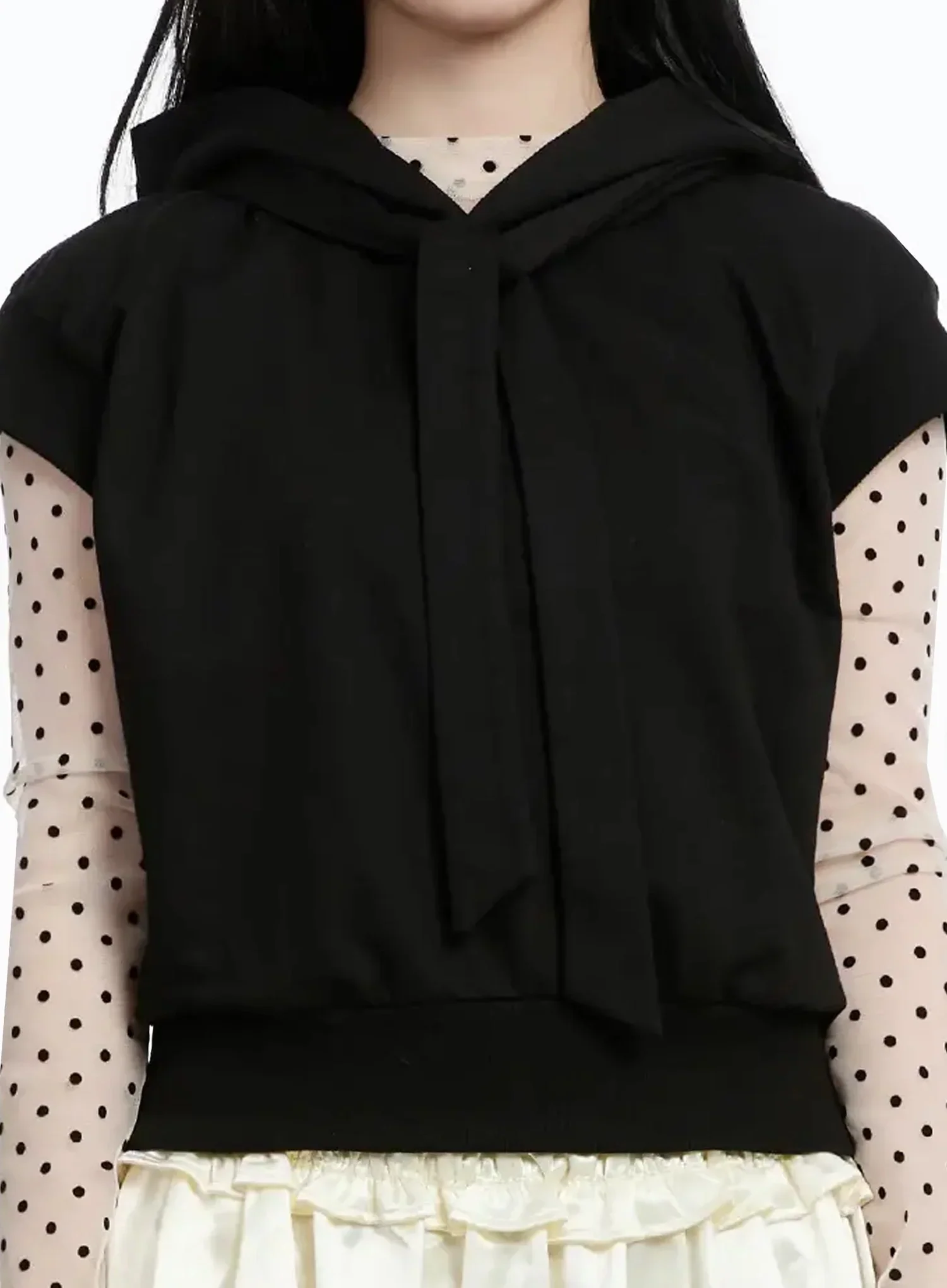 Ribbon Detail Short Sleeve Hoodie IM519 - Image 4