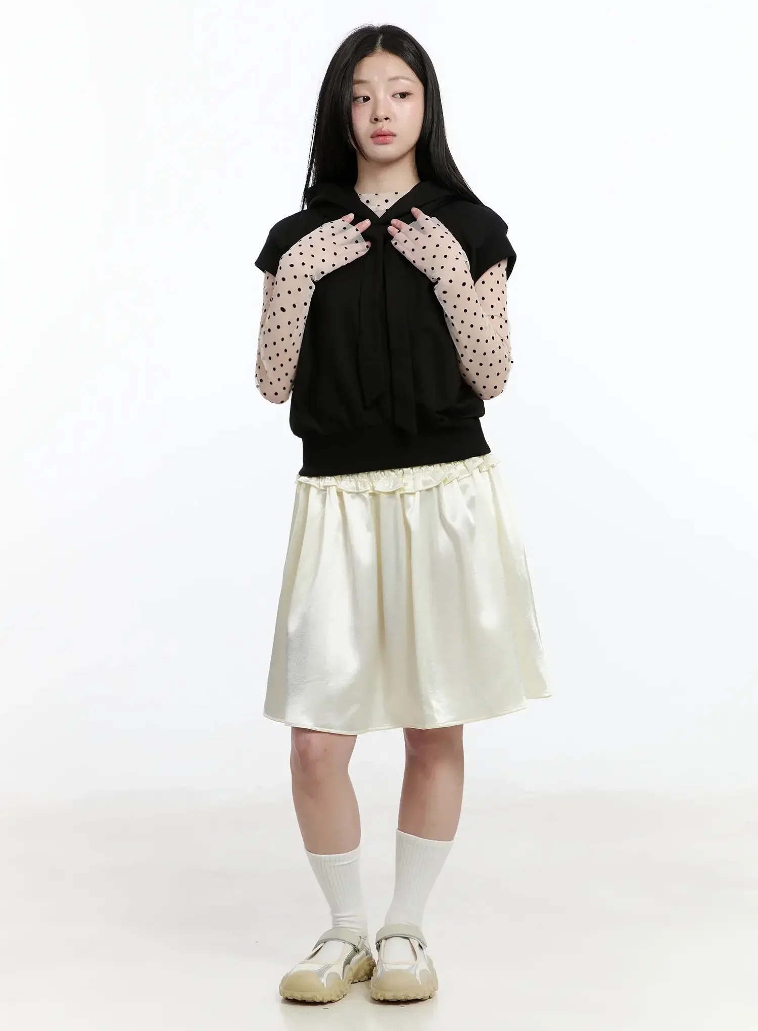 Ribbon Detail Short Sleeve Hoodie IM519 - Image 6