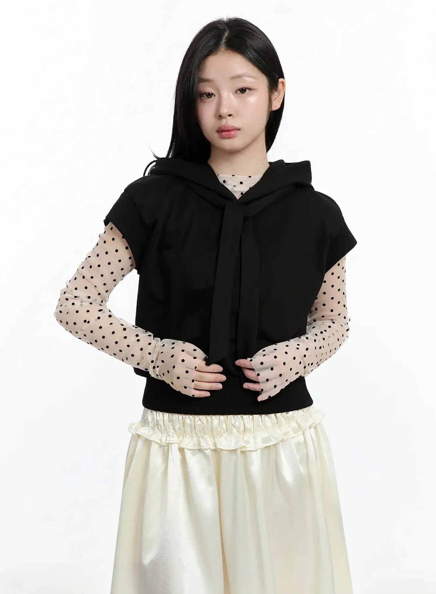 Ribbon Detail Short Sleeve Hoodie IM519 - Image 7