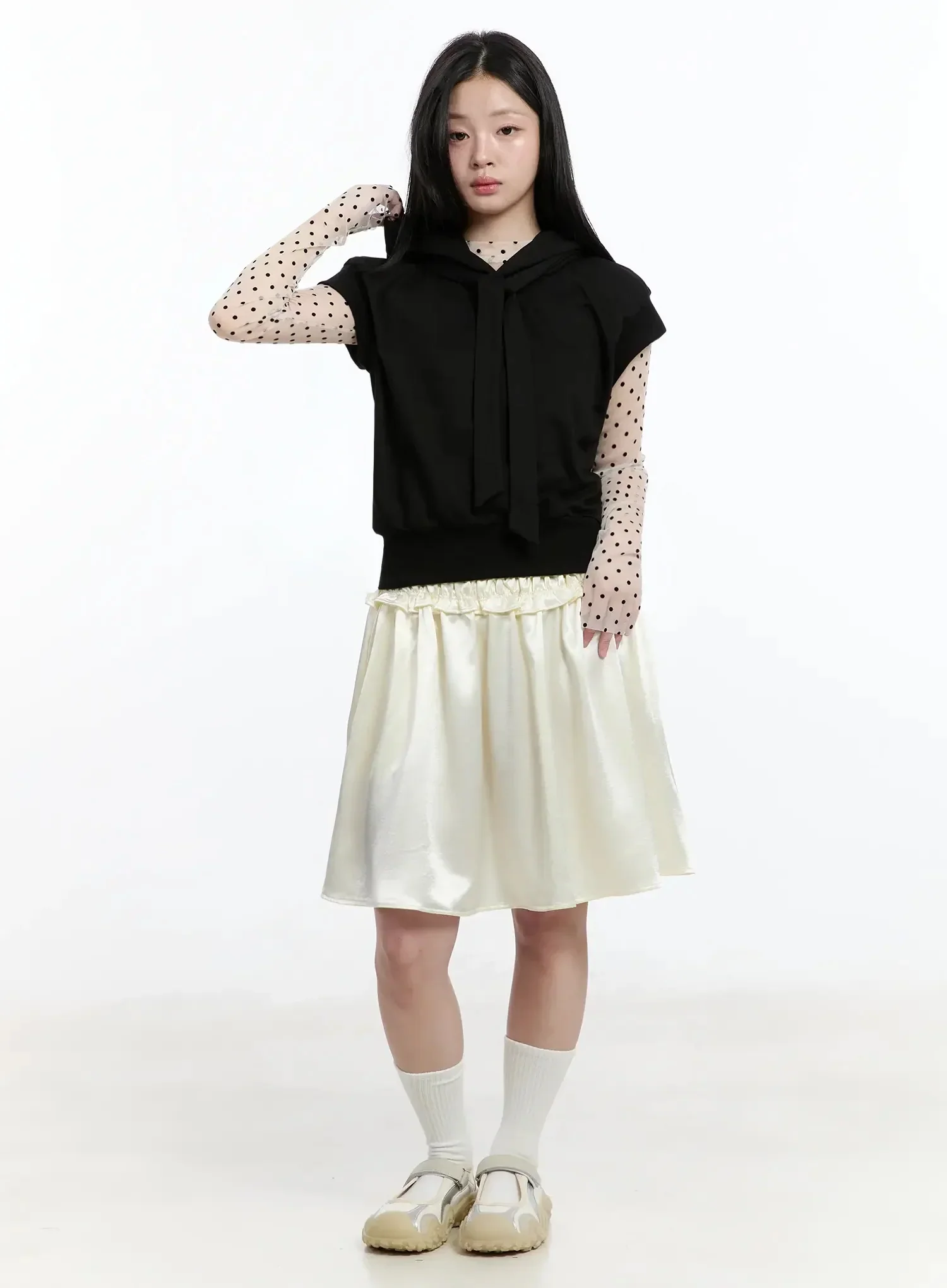 Ribbon Detail Short Sleeve Hoodie IM519 - Image 9