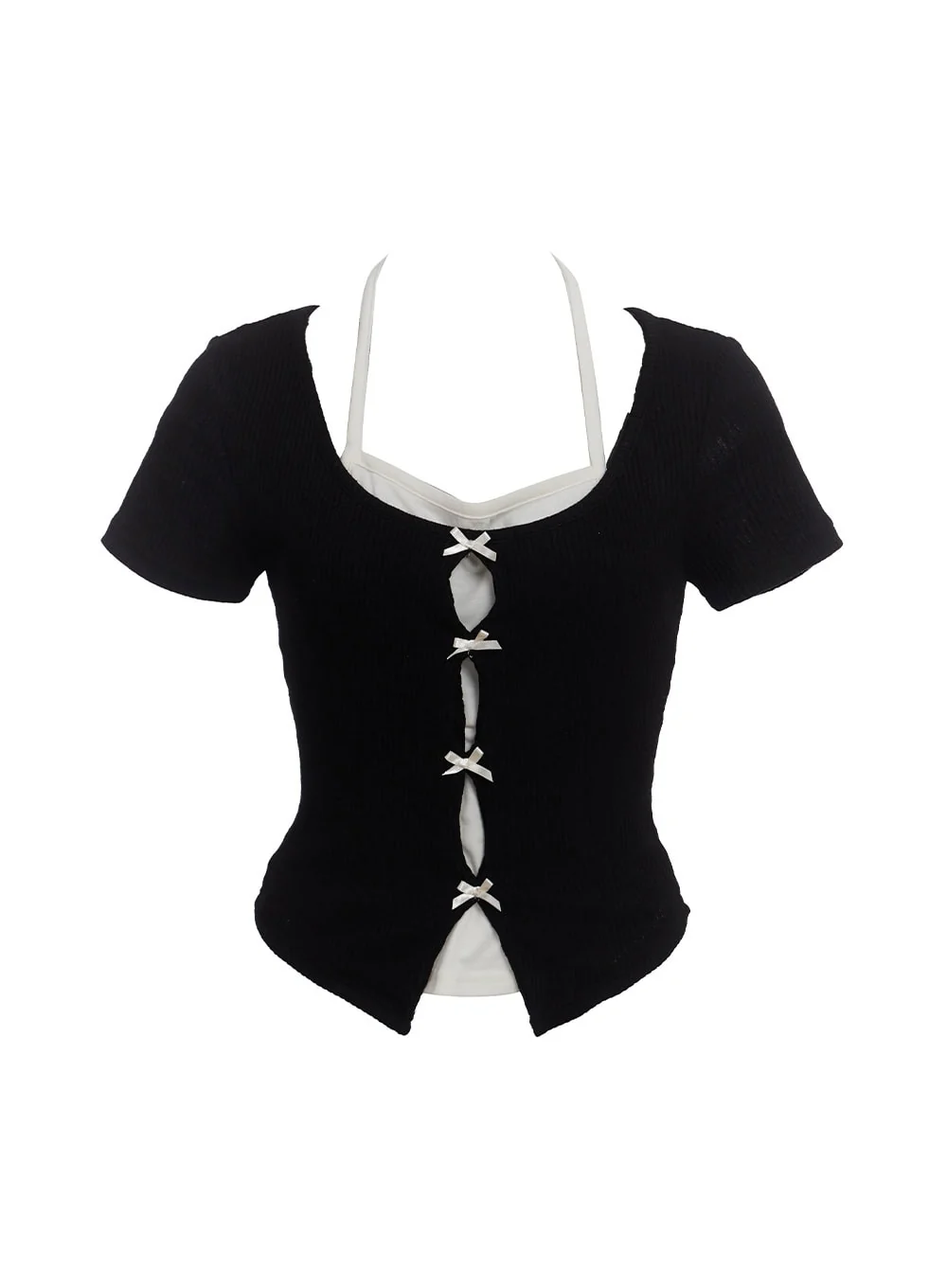 Ribbon Layered Short-Sleeve Cardigan CU520