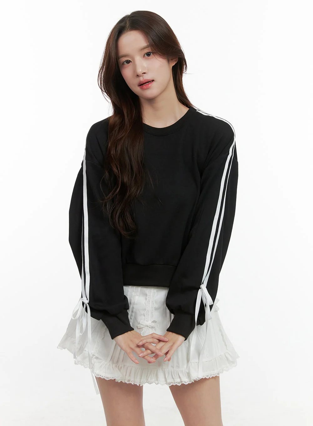 Ribbon-Lined Cotton Sweatshirt OO421 - Image 4