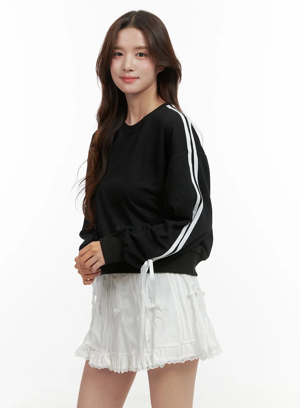 Ribbon-Lined Cotton Sweatshirt OO421 - Image 5