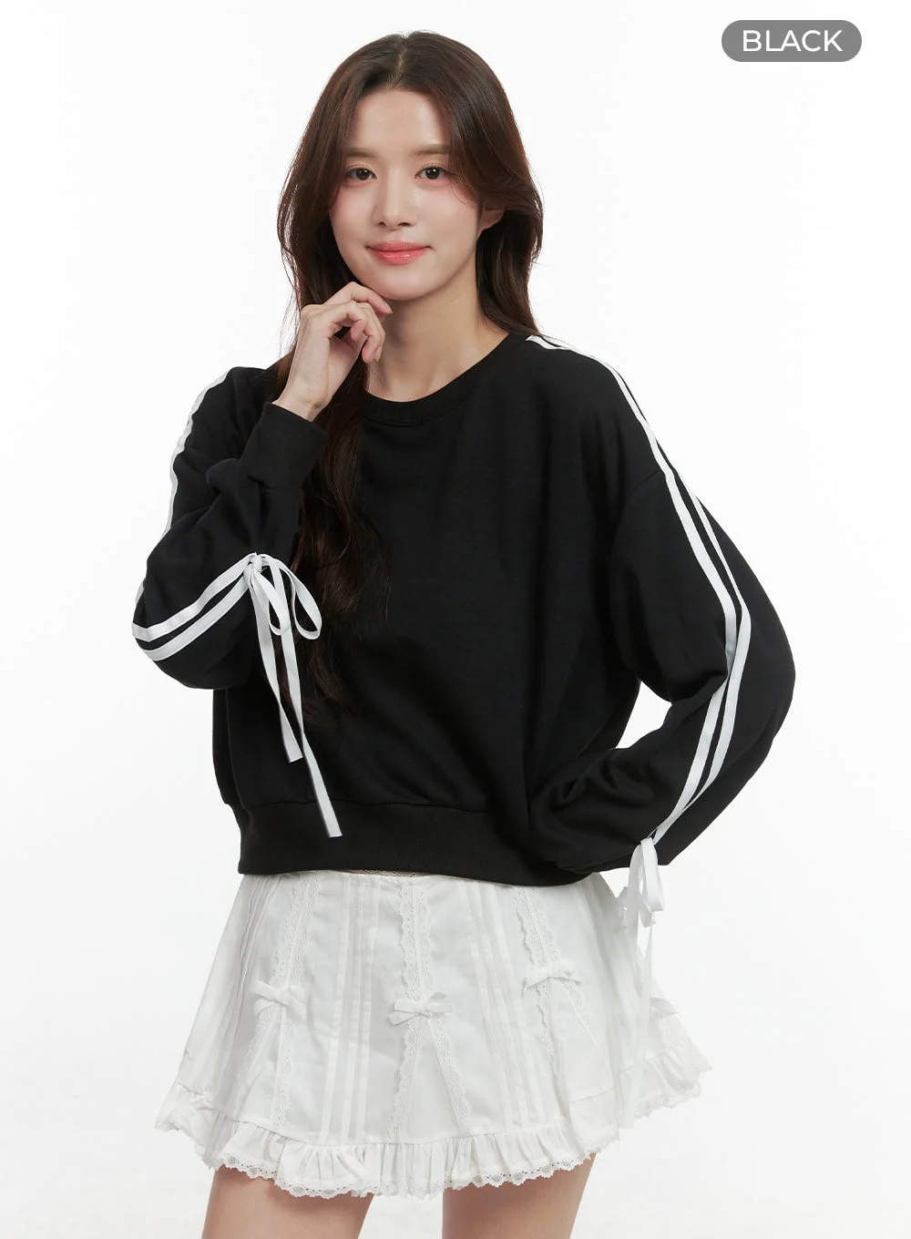 Ribbon-Lined Cotton Sweatshirt OO421 - Image 7