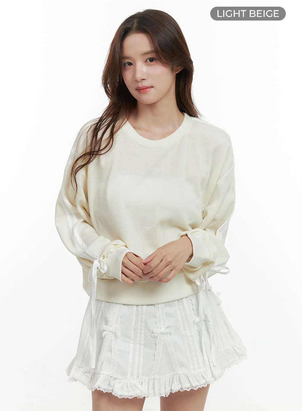 Ribbon-Lined Cotton Sweatshirt OO421 - Image 8