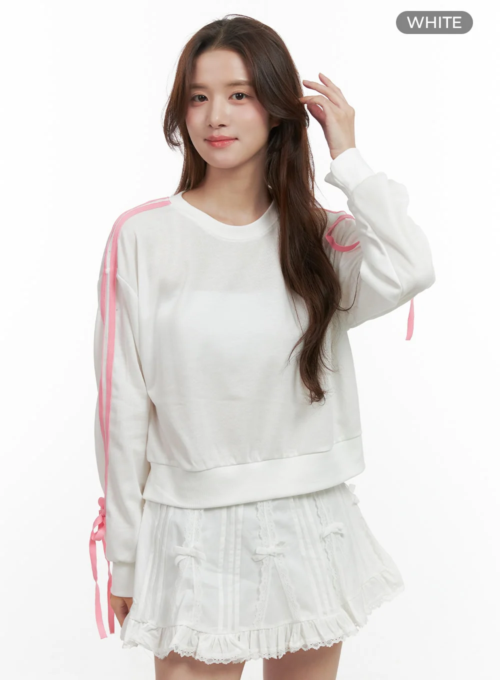 Ribbon-Lined Cotton Sweatshirt OO421 - Image 9