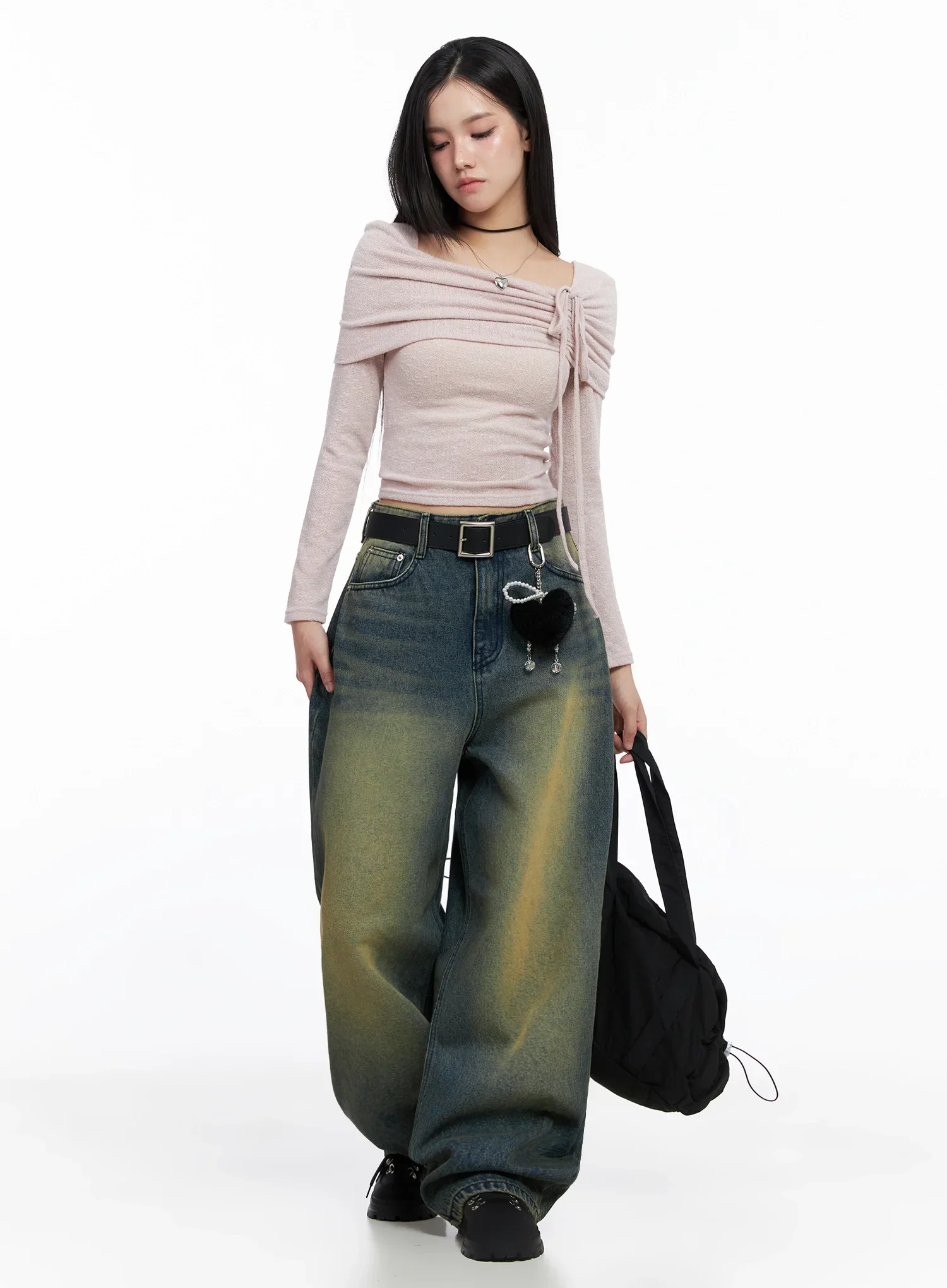 Ribbon Off-Shoulder Knit Top IS525 - Image 11