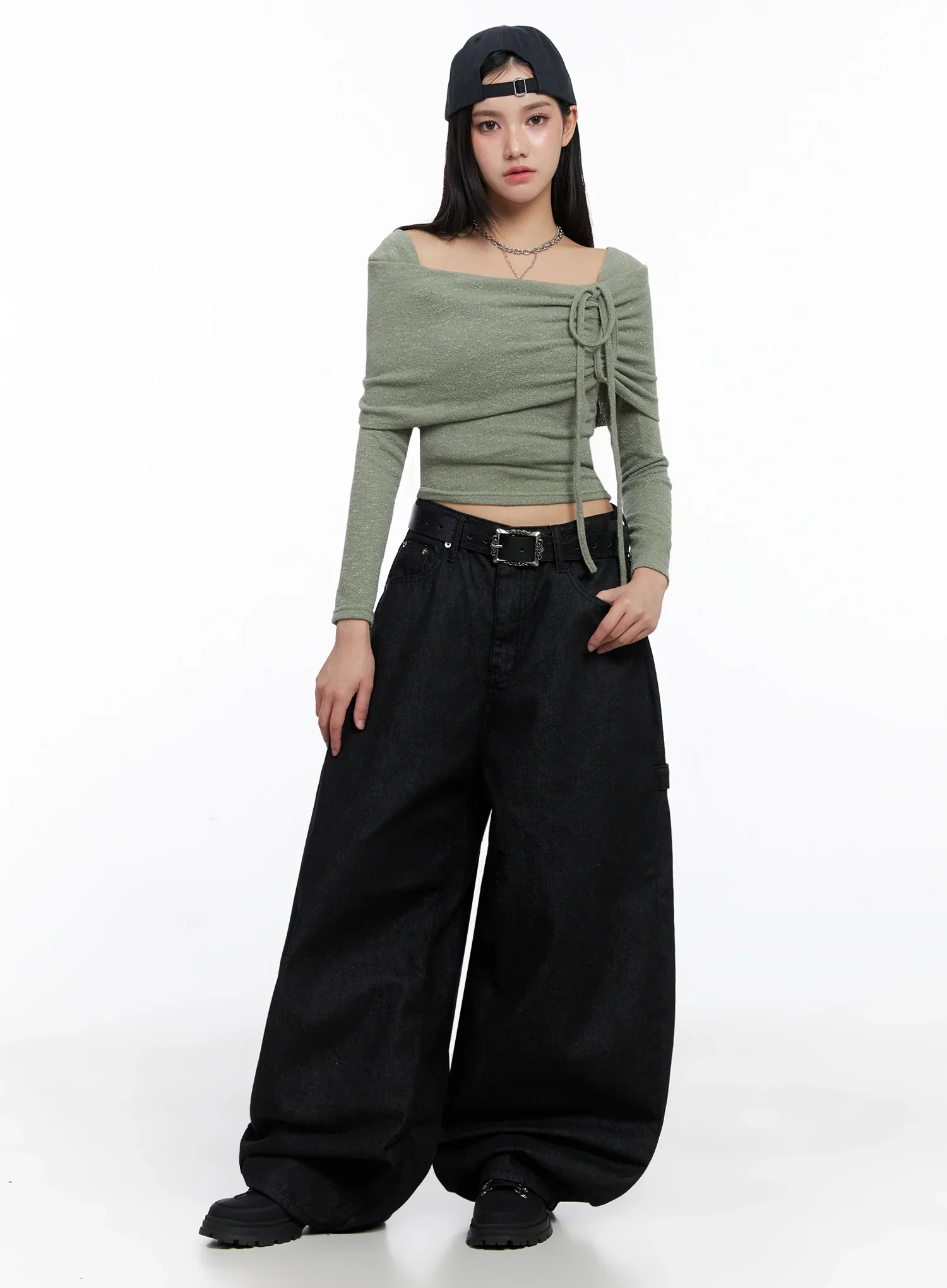 Ribbon Off-Shoulder Knit Top IS525 - Image 12
