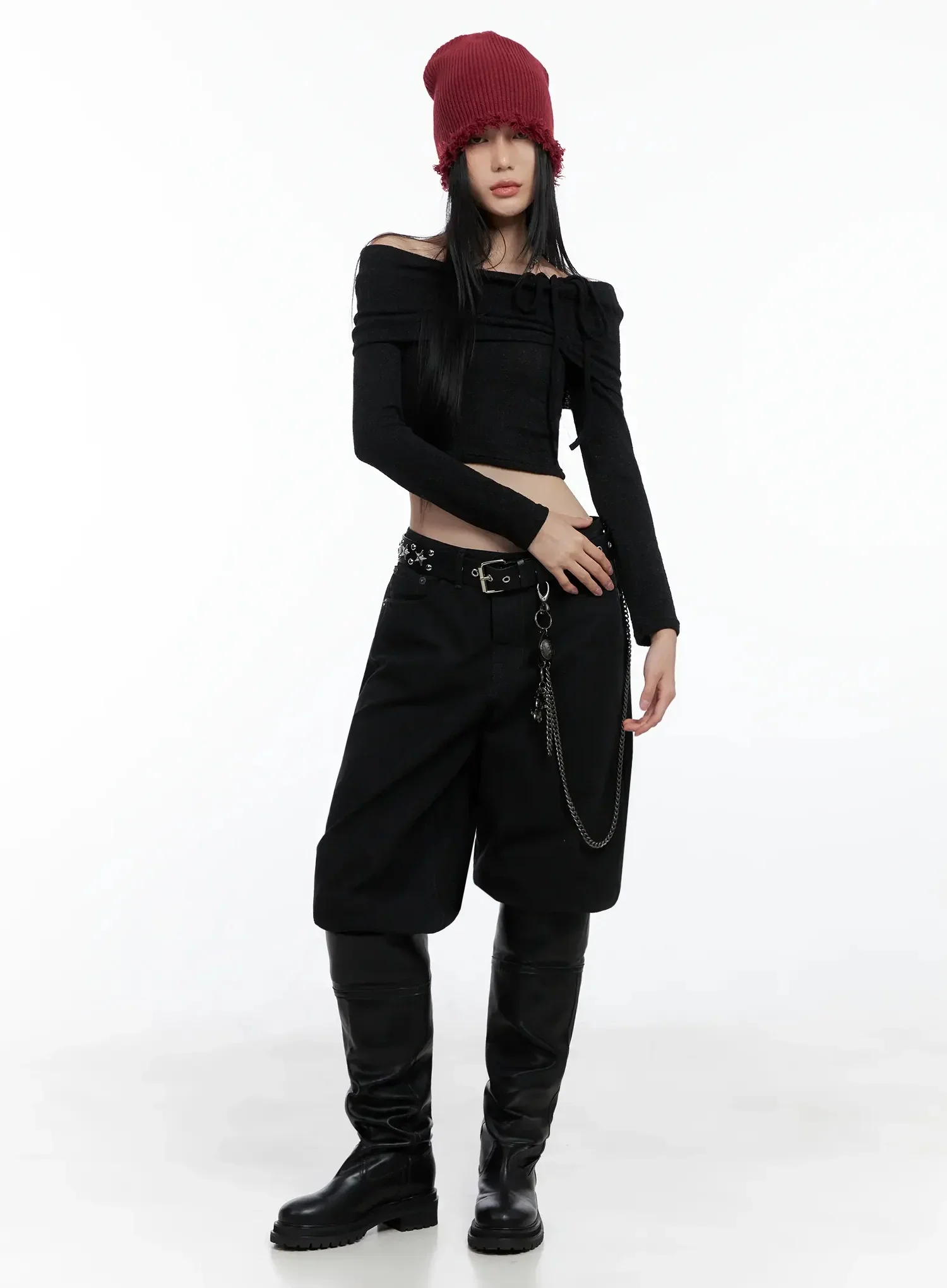 Ribbon Off-Shoulder Knit Top IS525 - Image 2