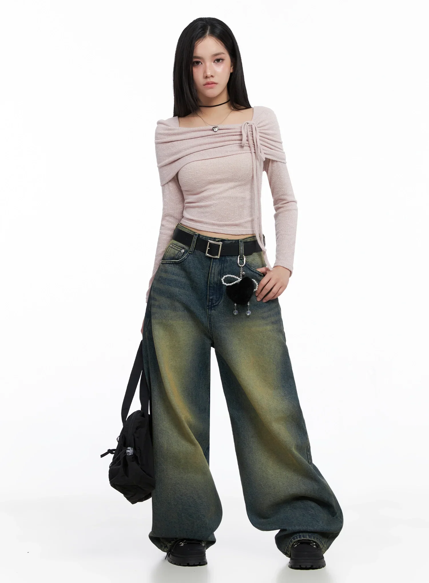Ribbon Off-Shoulder Knit Top IS525 - Image 3