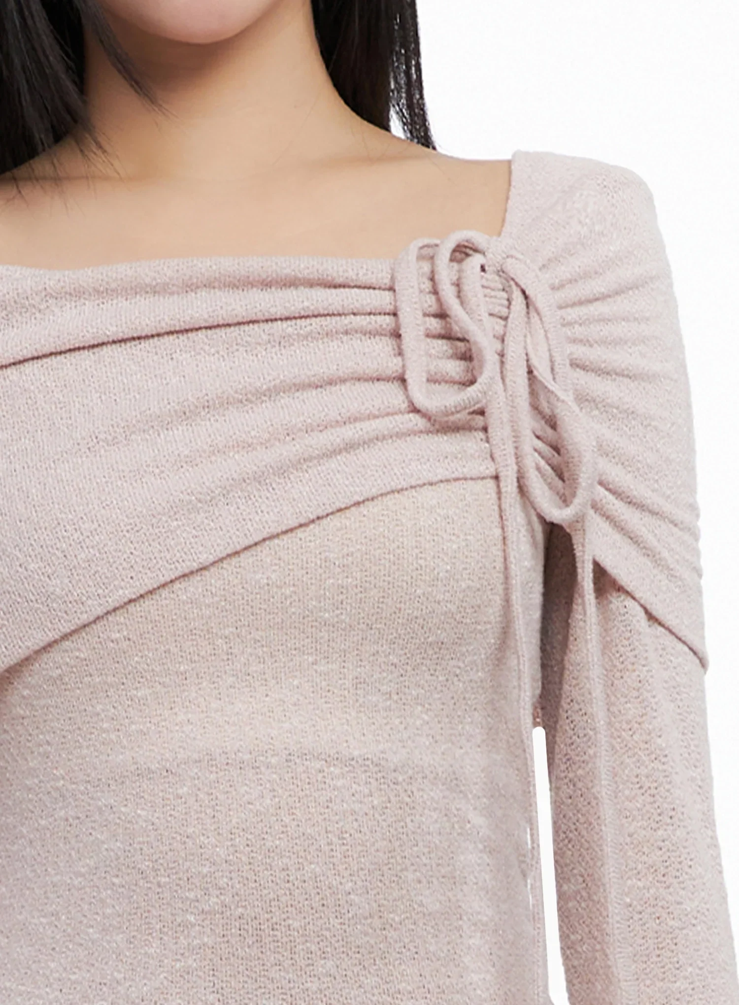 Ribbon Off-Shoulder Knit Top IS525 - Image 4