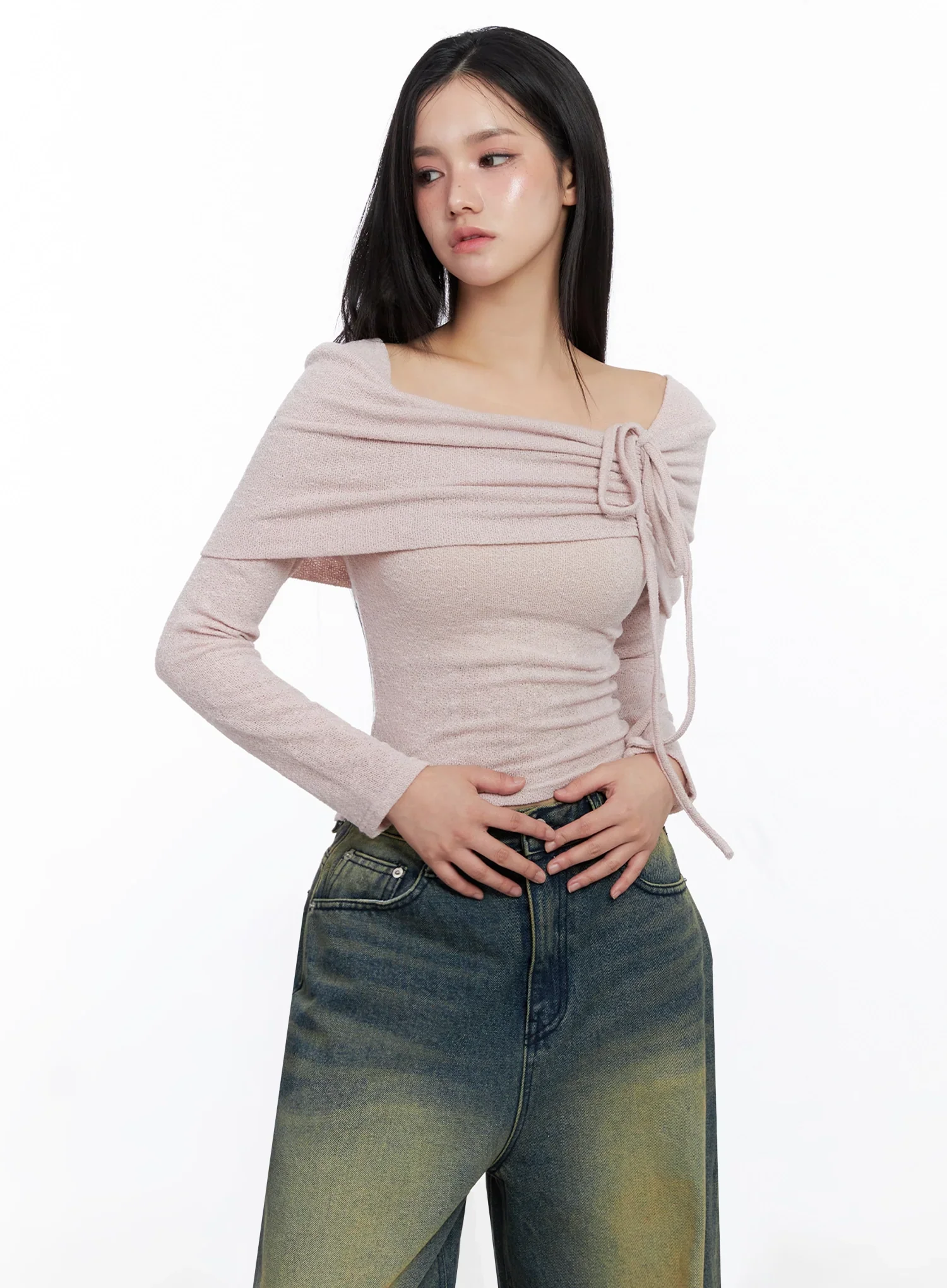 Ribbon Off-Shoulder Knit Top IS525 - Image 6