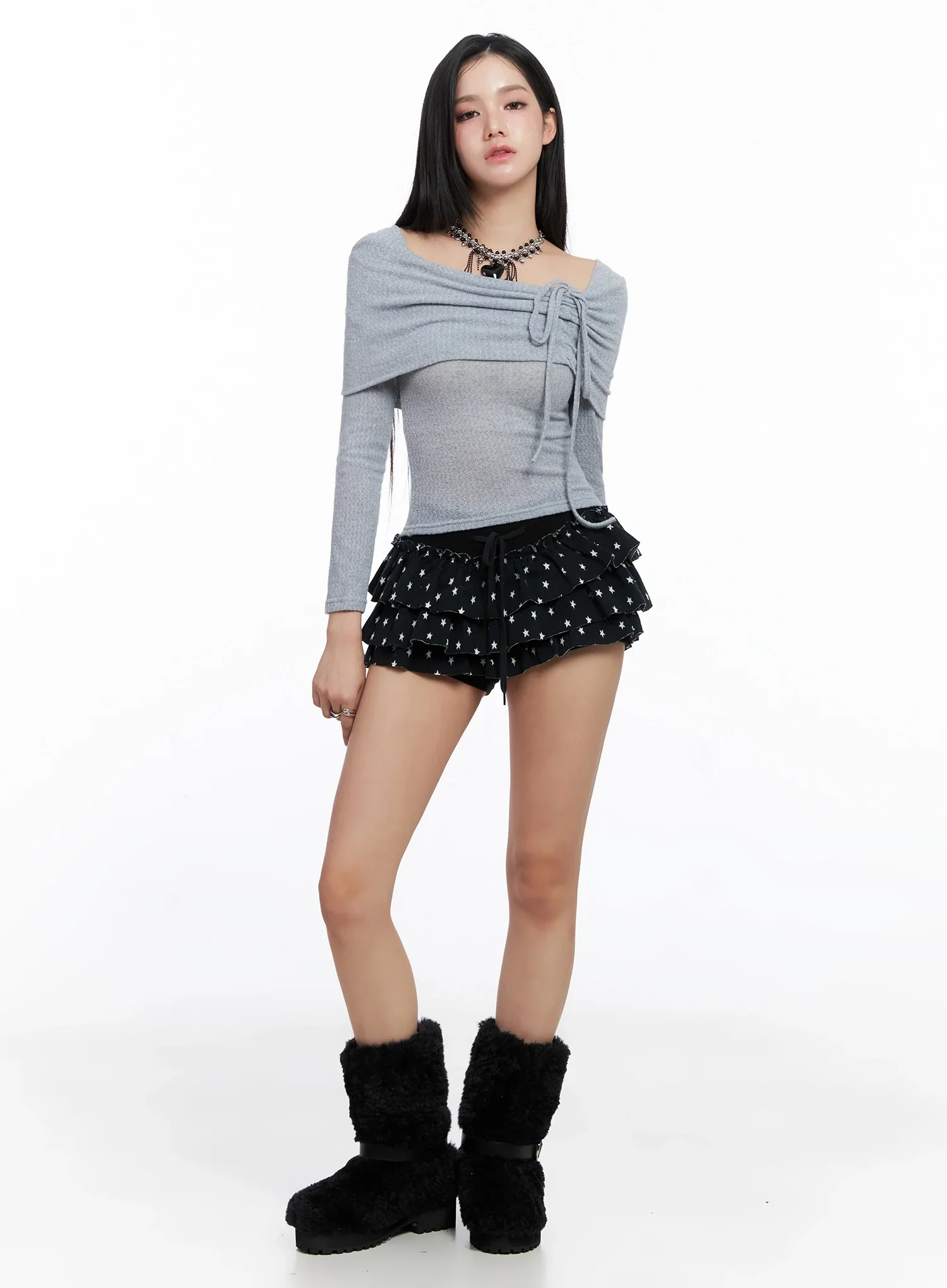 Ribbon Off-Shoulder Knit Top IS525 - Image 7
