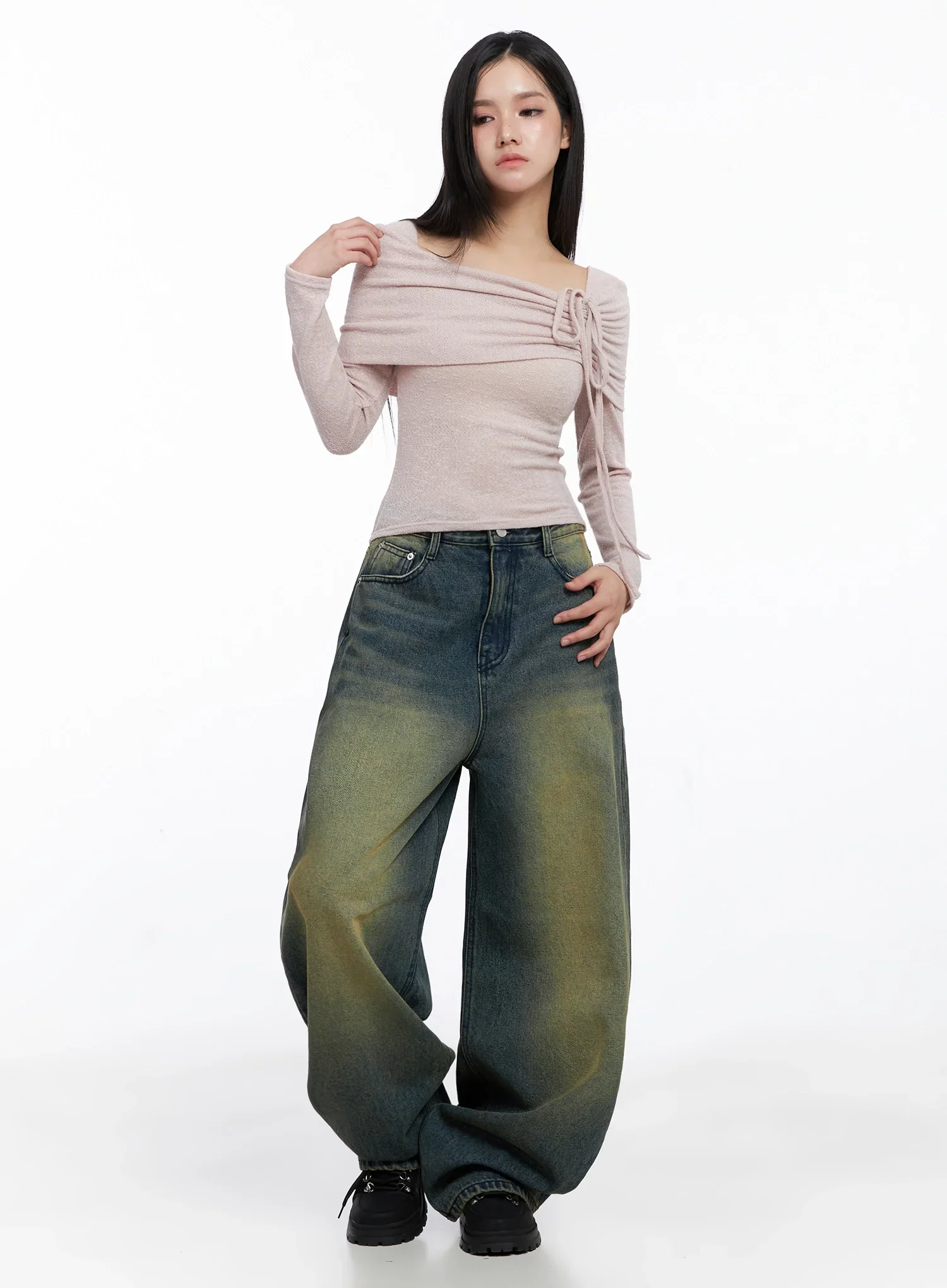 Ribbon Off-Shoulder Knit Top IS525 - Image 8