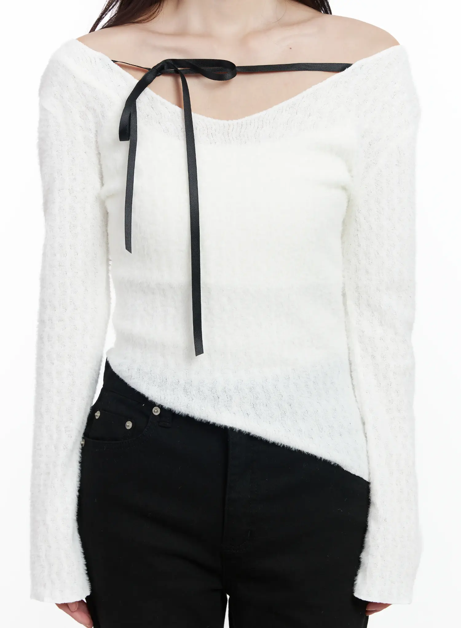 Ribbon Off-Shoulder Sweater IJ529 - Image 8