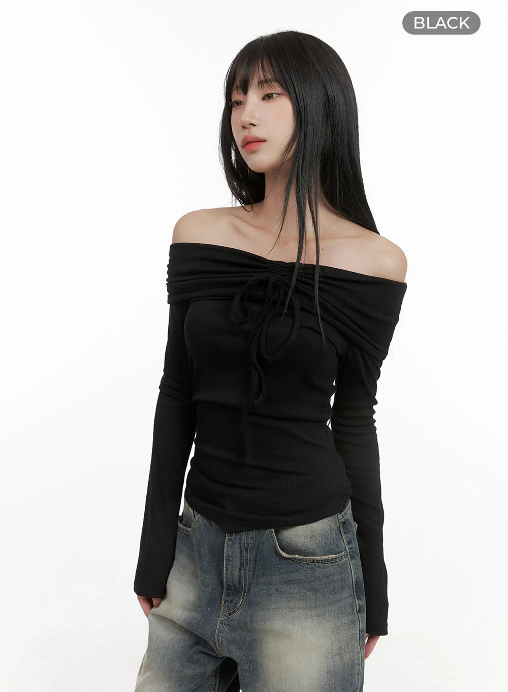 Ribbon Shirred Off Shoulder Top CS403 - Image 11