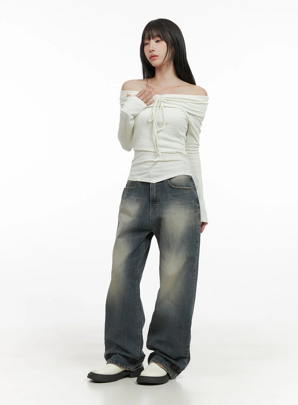 Ribbon Shirred Off Shoulder Top CS403 - Image 2