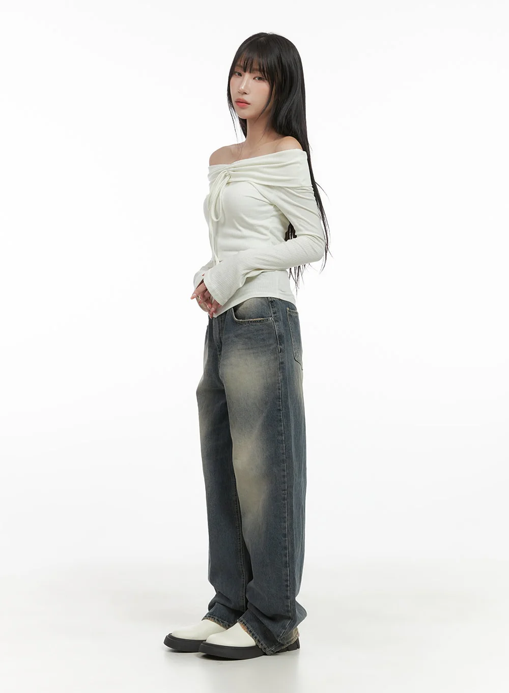 Ribbon Shirred Off Shoulder Top CS403 - Image 3