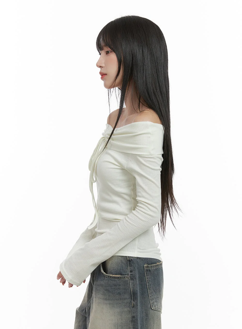 Ribbon Shirred Off Shoulder Top CS403 - Image 5