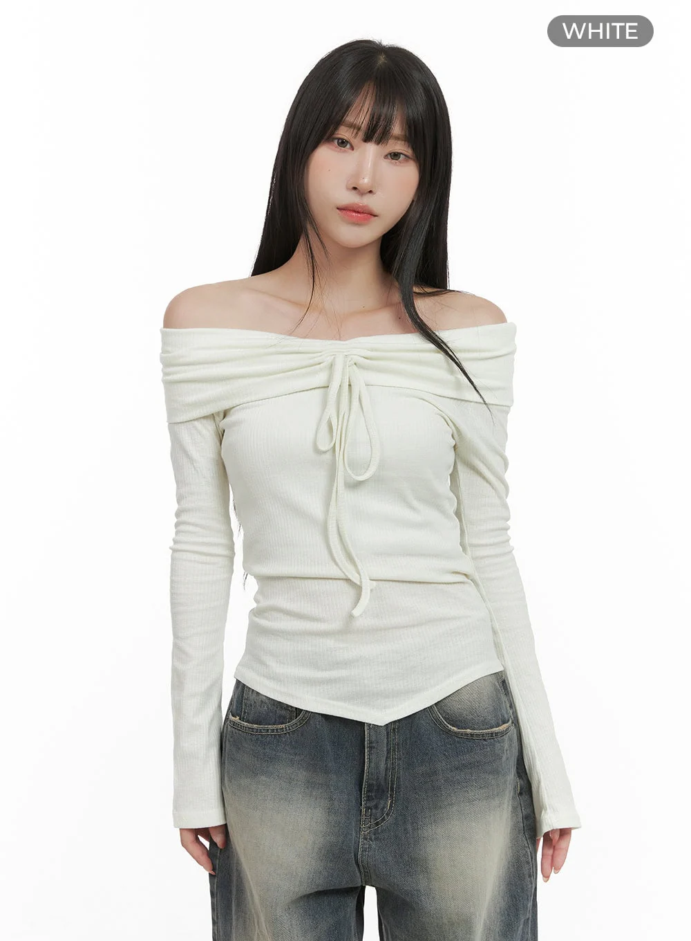 Ribbon Shirred Off Shoulder Top CS403 - Image 9