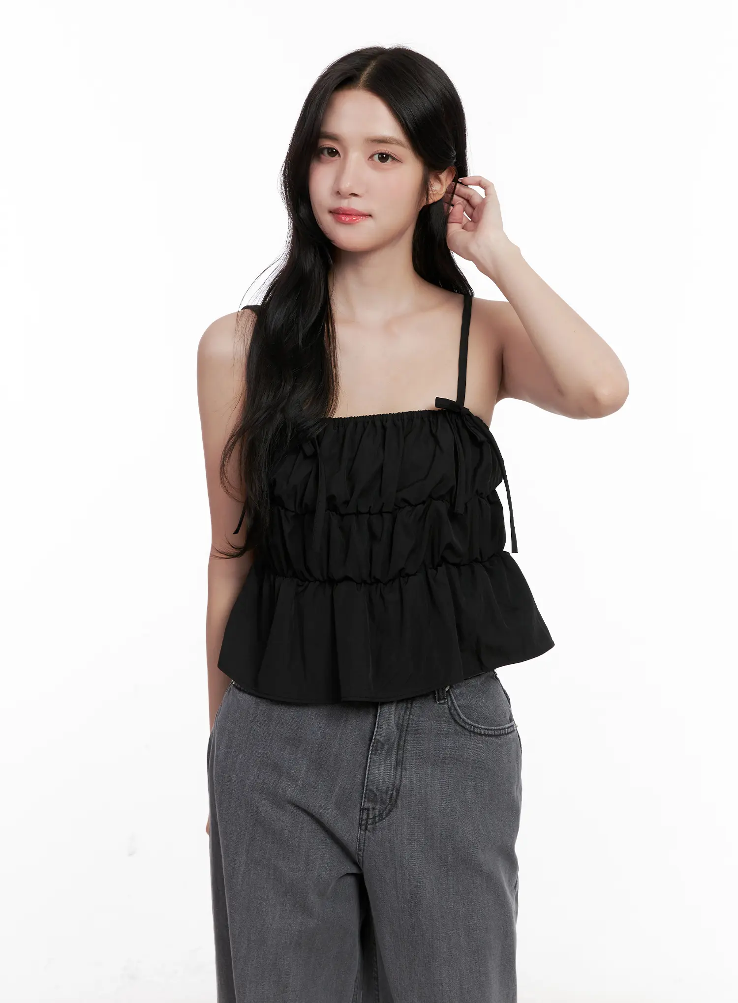 Ribbon Strap Ruffle Scrunch Tank CL516 - Image 6