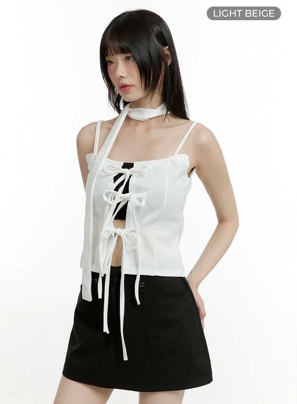 Ribbon Strap Sleeveless Top with Scarf CL426 - Image 10