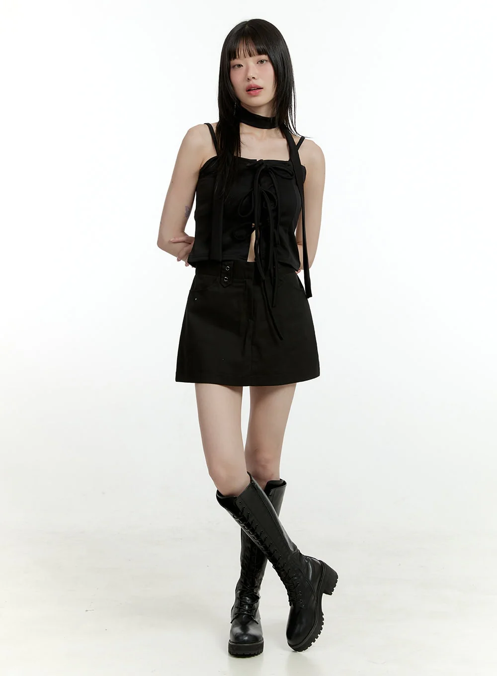 Ribbon Strap Sleeveless Top with Scarf CL426 - Image 2