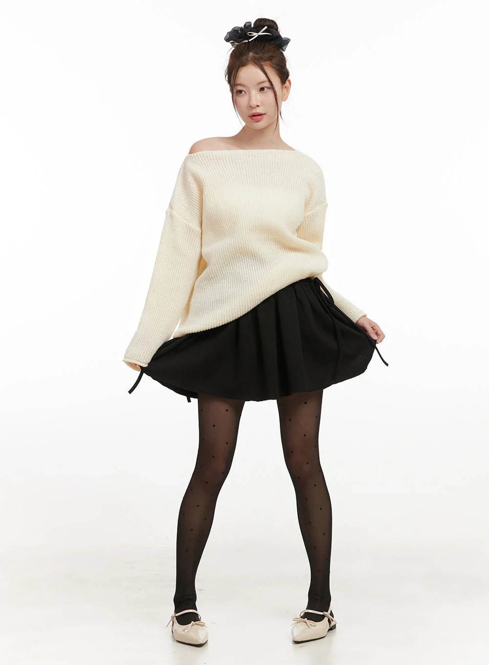 Ribbon-Tie Shirred Mini Skirt IF505 - Image 5