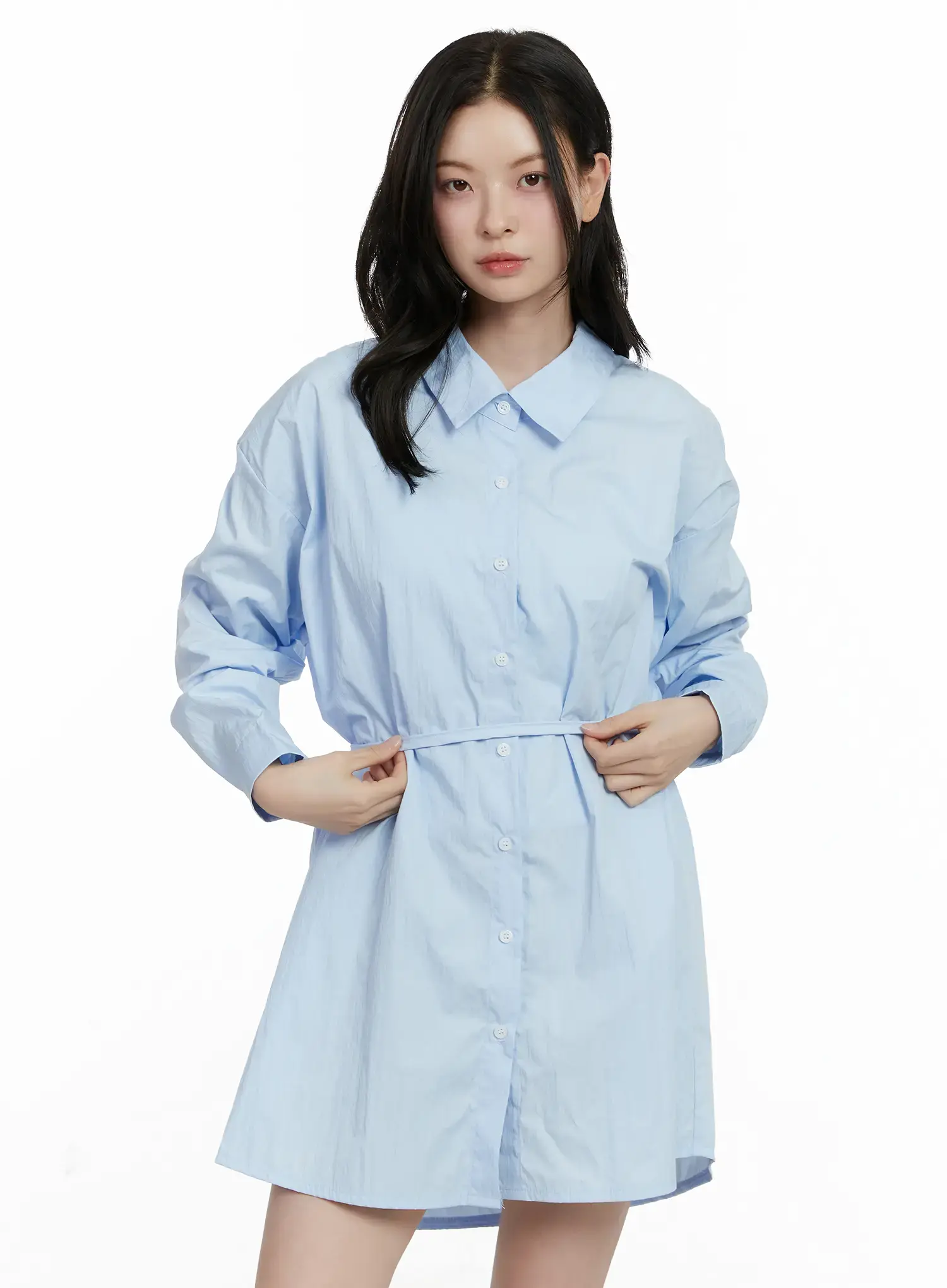 Ribbon Waist Shirt Dress F502