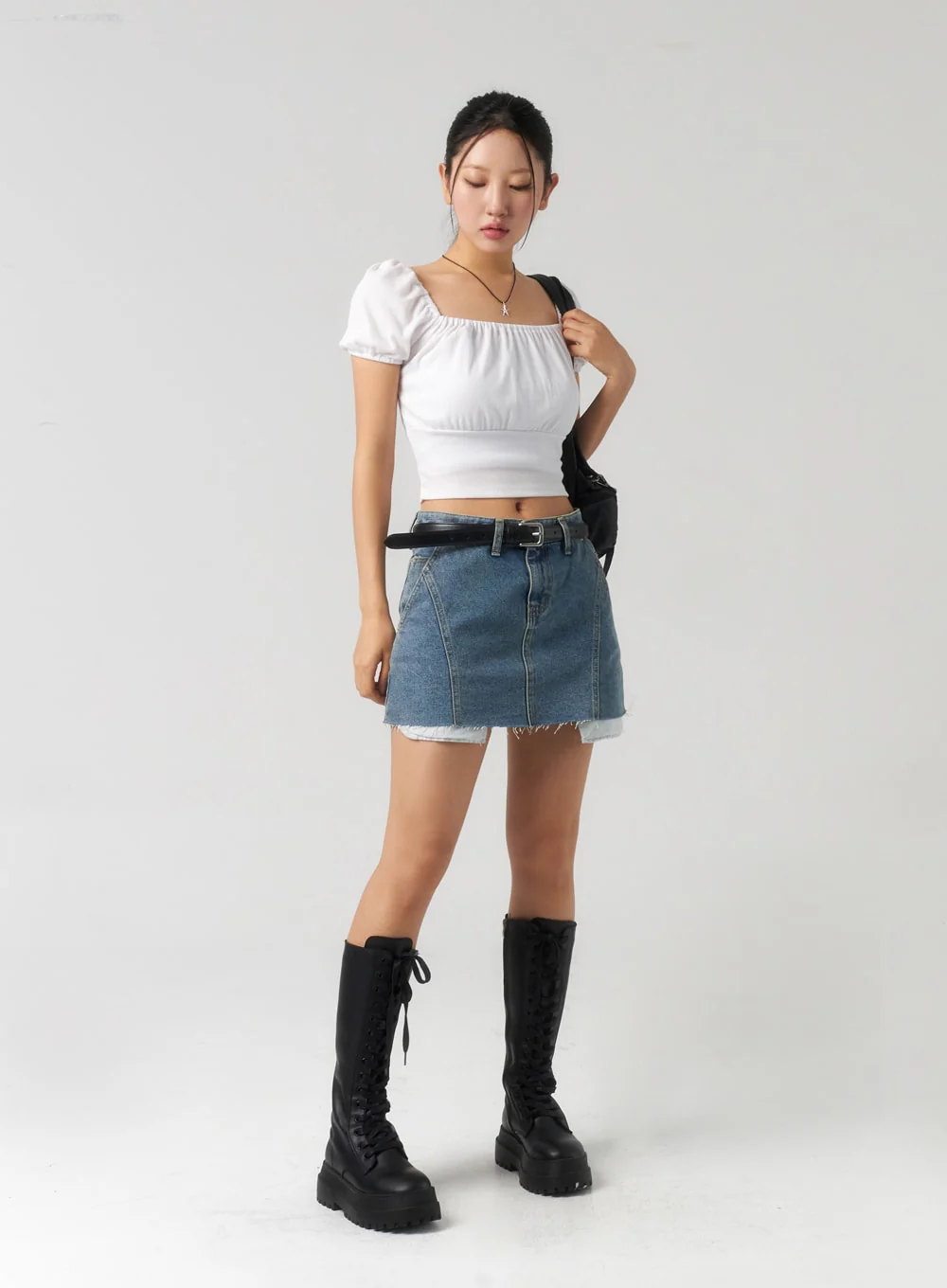 Ripped Hem Denim Mini Skirt CU326 - Image 13