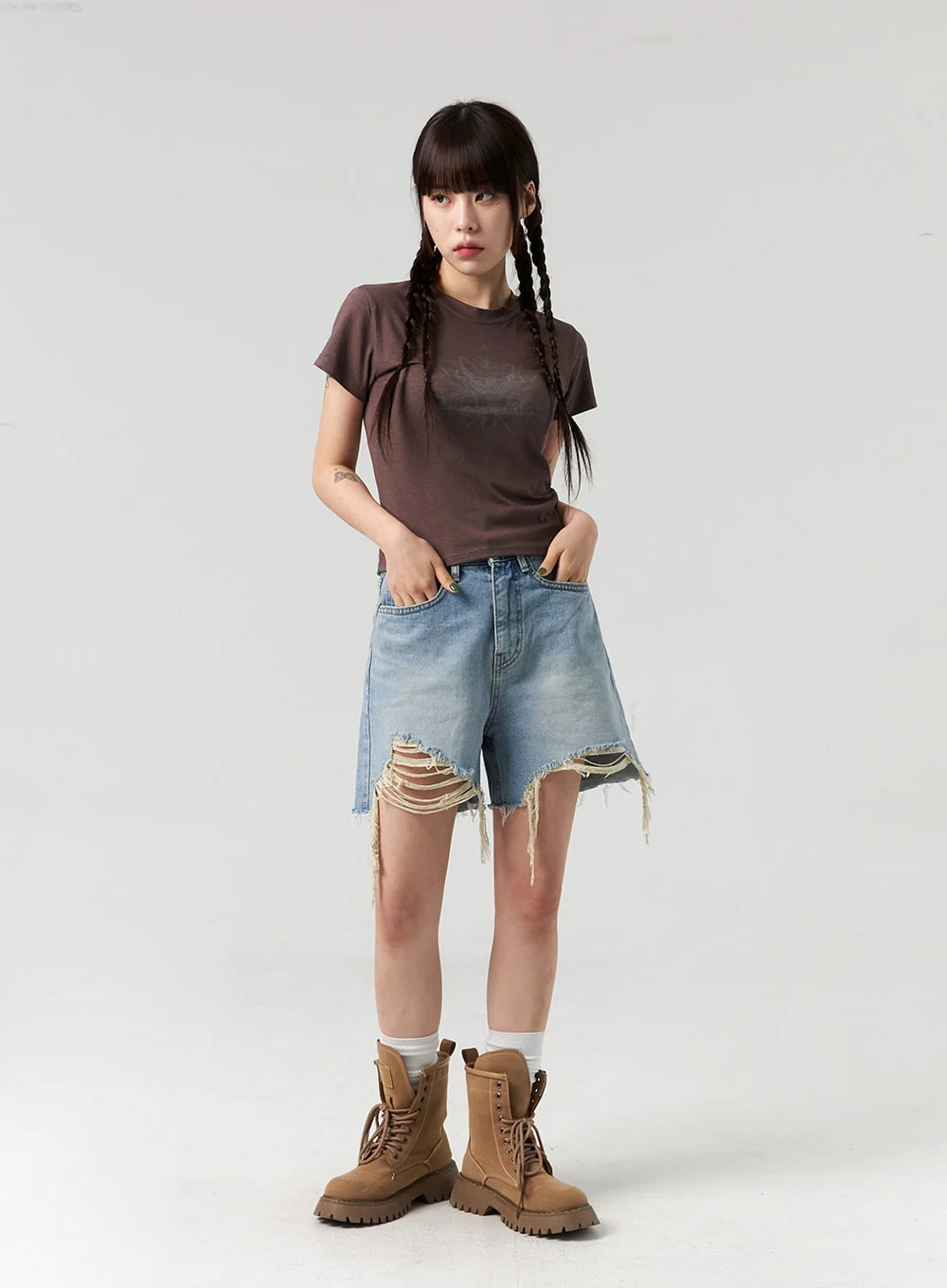 Ripped Hem Wide Leg Shorts CL327 - Image 7