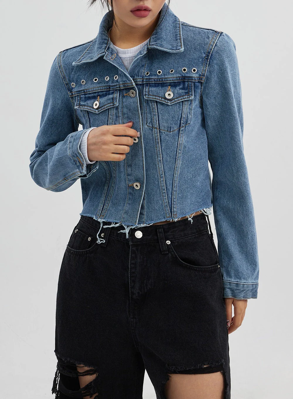 Ripped Wide Leg Jeans CJ319 - Image 11