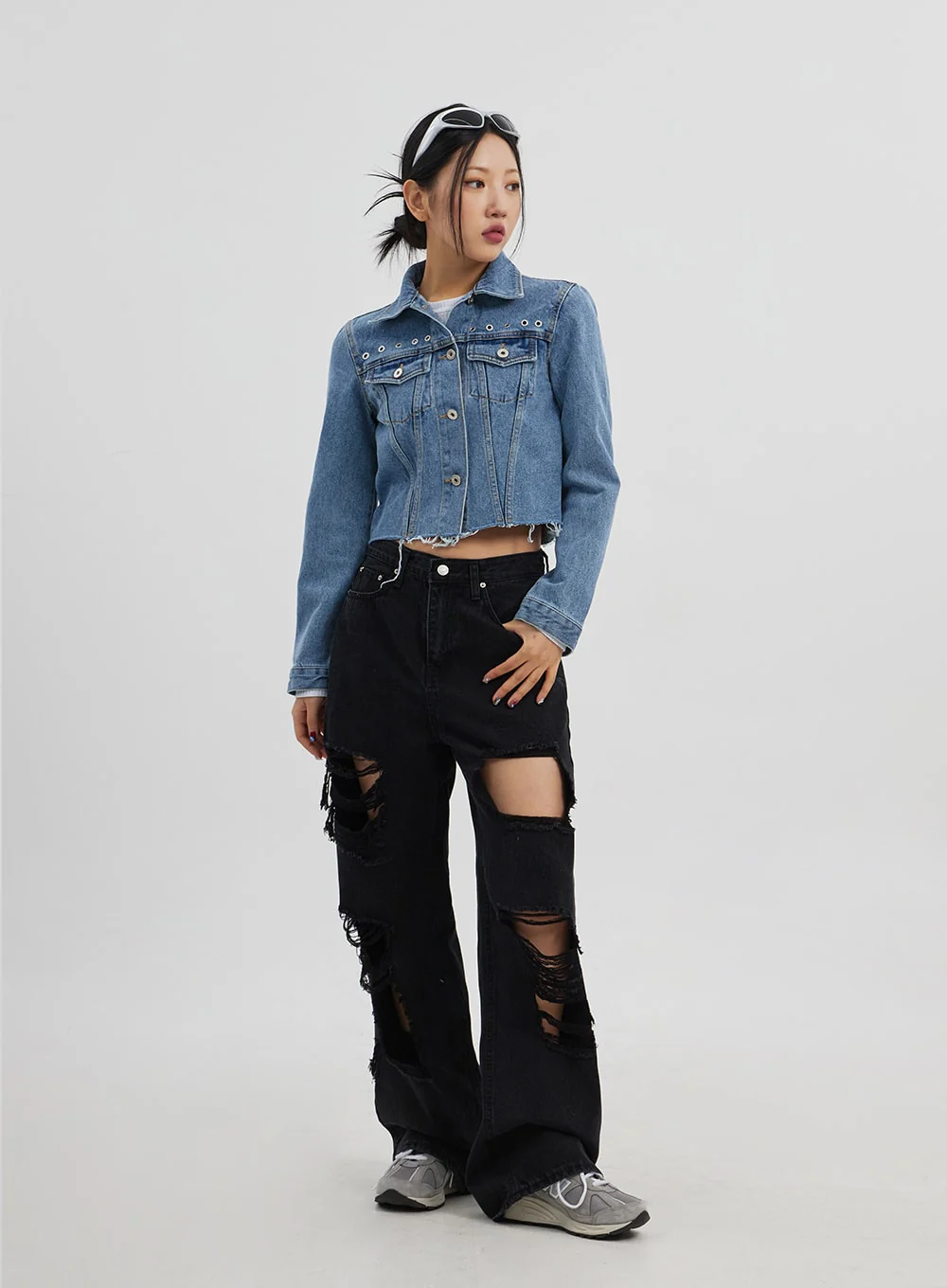 Ripped Wide Leg Jeans CJ319 - Image 13