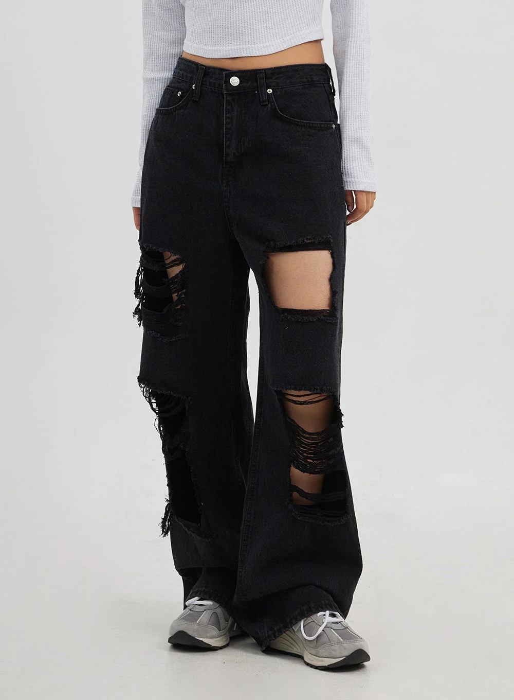 Ripped Wide Leg Jeans CJ319 - Image 2
