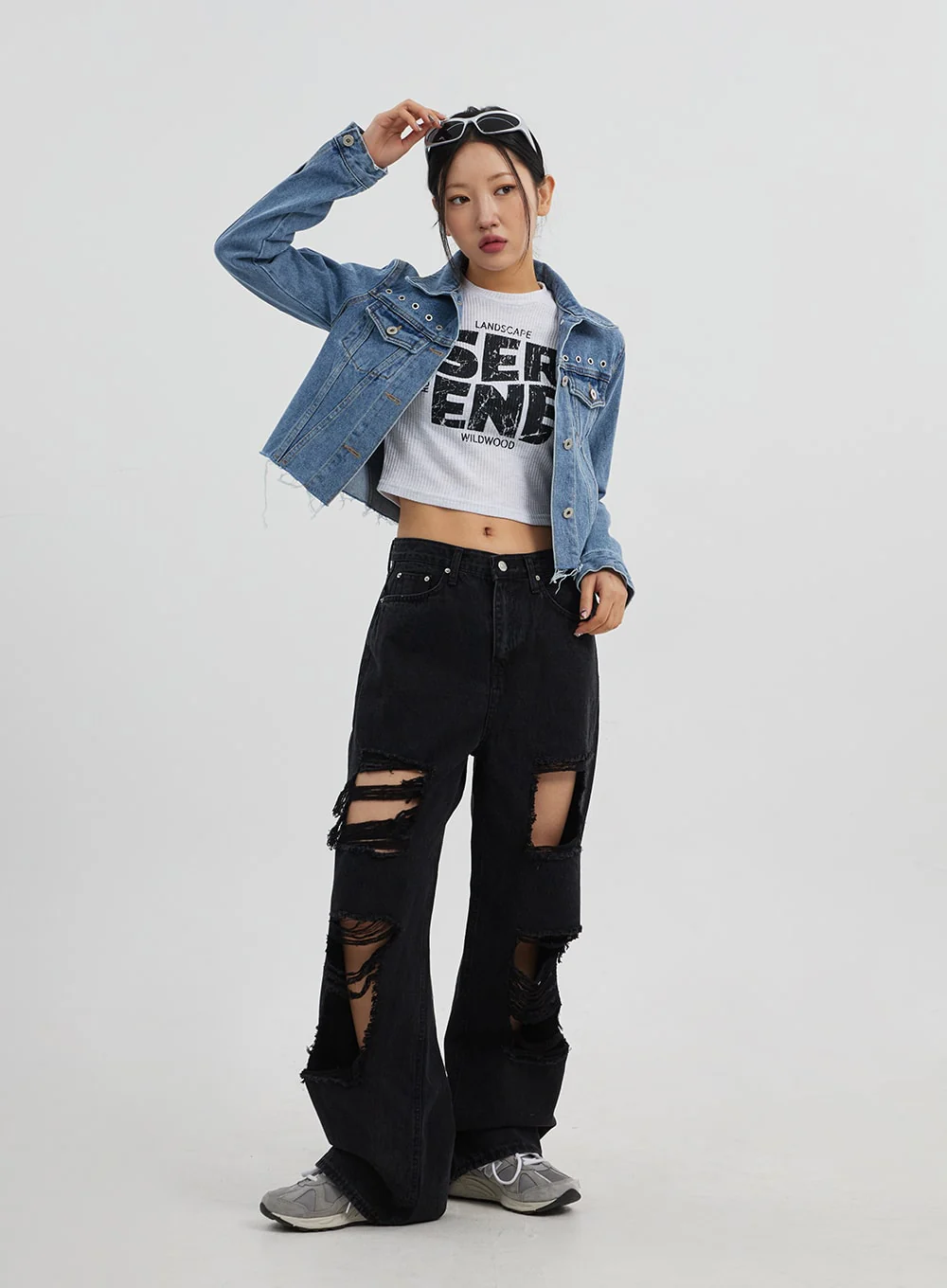 Ripped Wide Leg Jeans CJ319 - Image 3