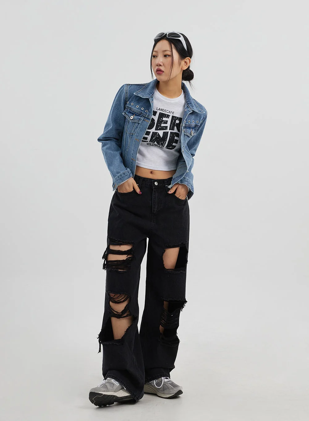 Ripped Wide Leg Jeans CJ319 - Image 4