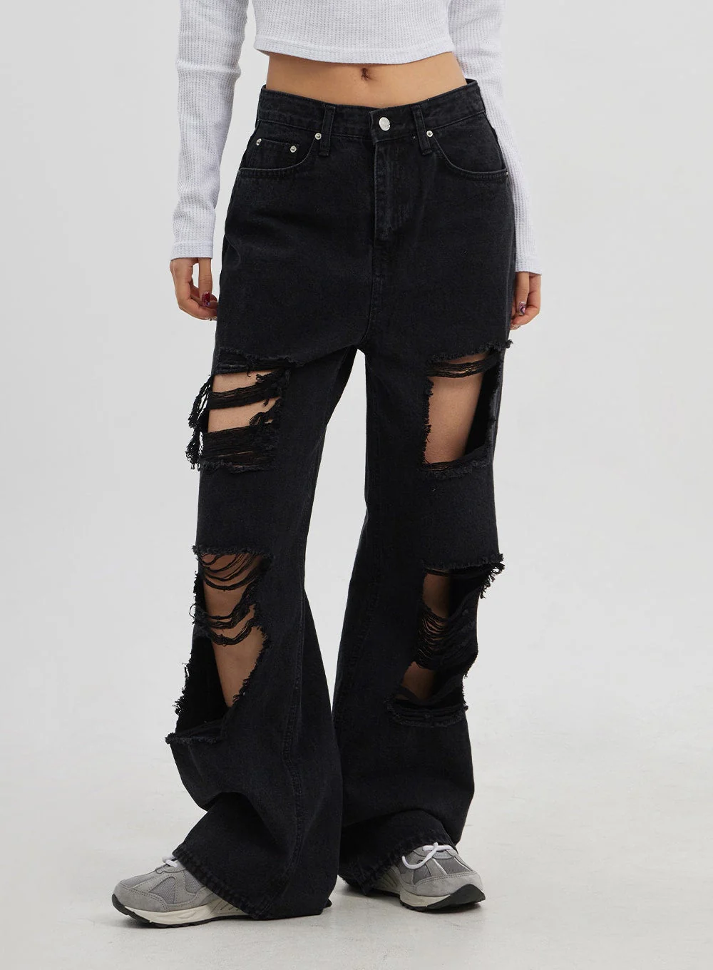 Ripped Wide Leg Jeans CJ319 - Image 5