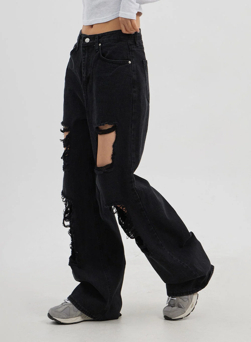 Ripped Wide Leg Jeans CJ319 - Image 9