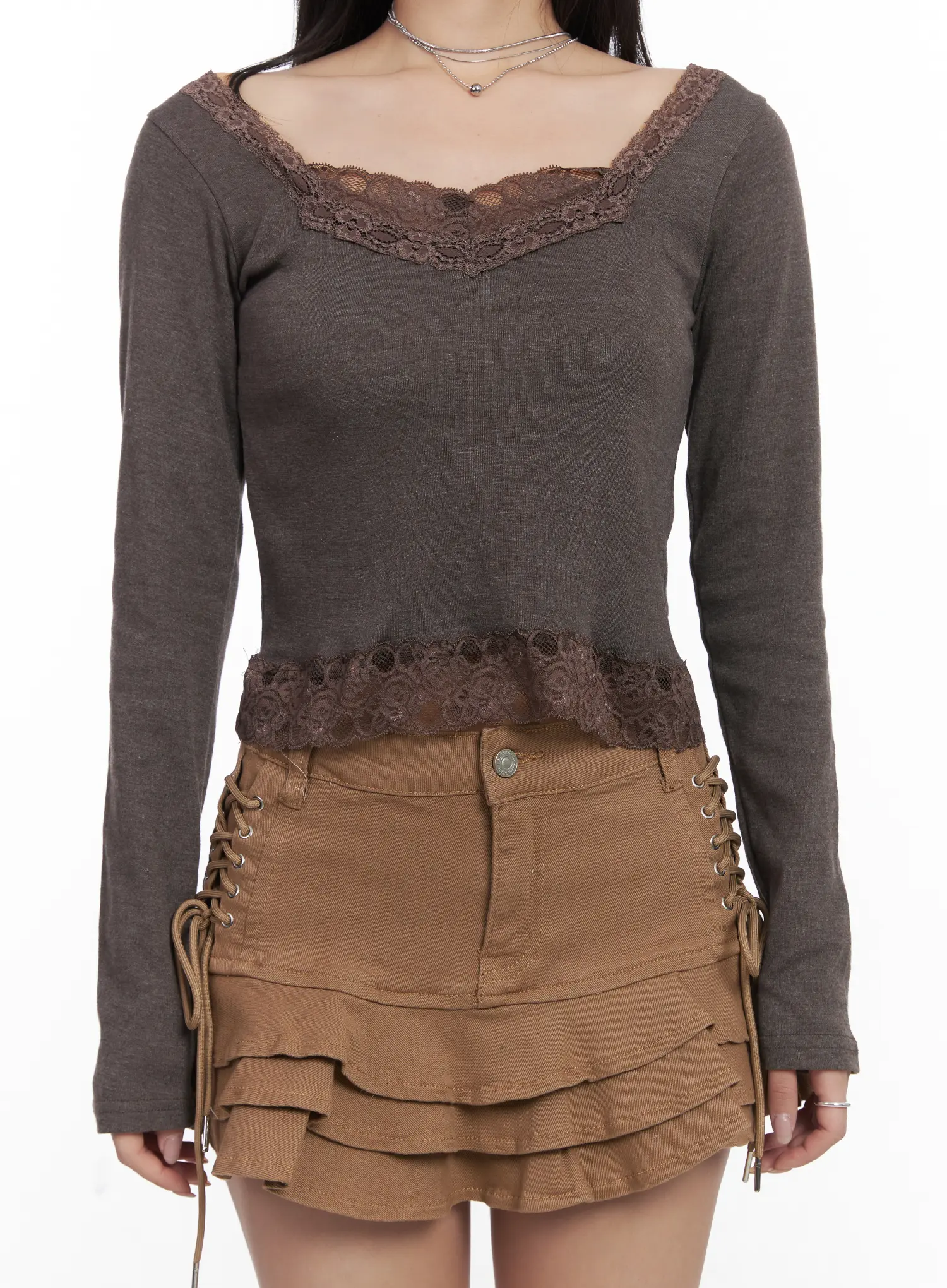 Romantic Lace Trim Sweetheart Neck Long Sleeve Top CD530 - Image 8