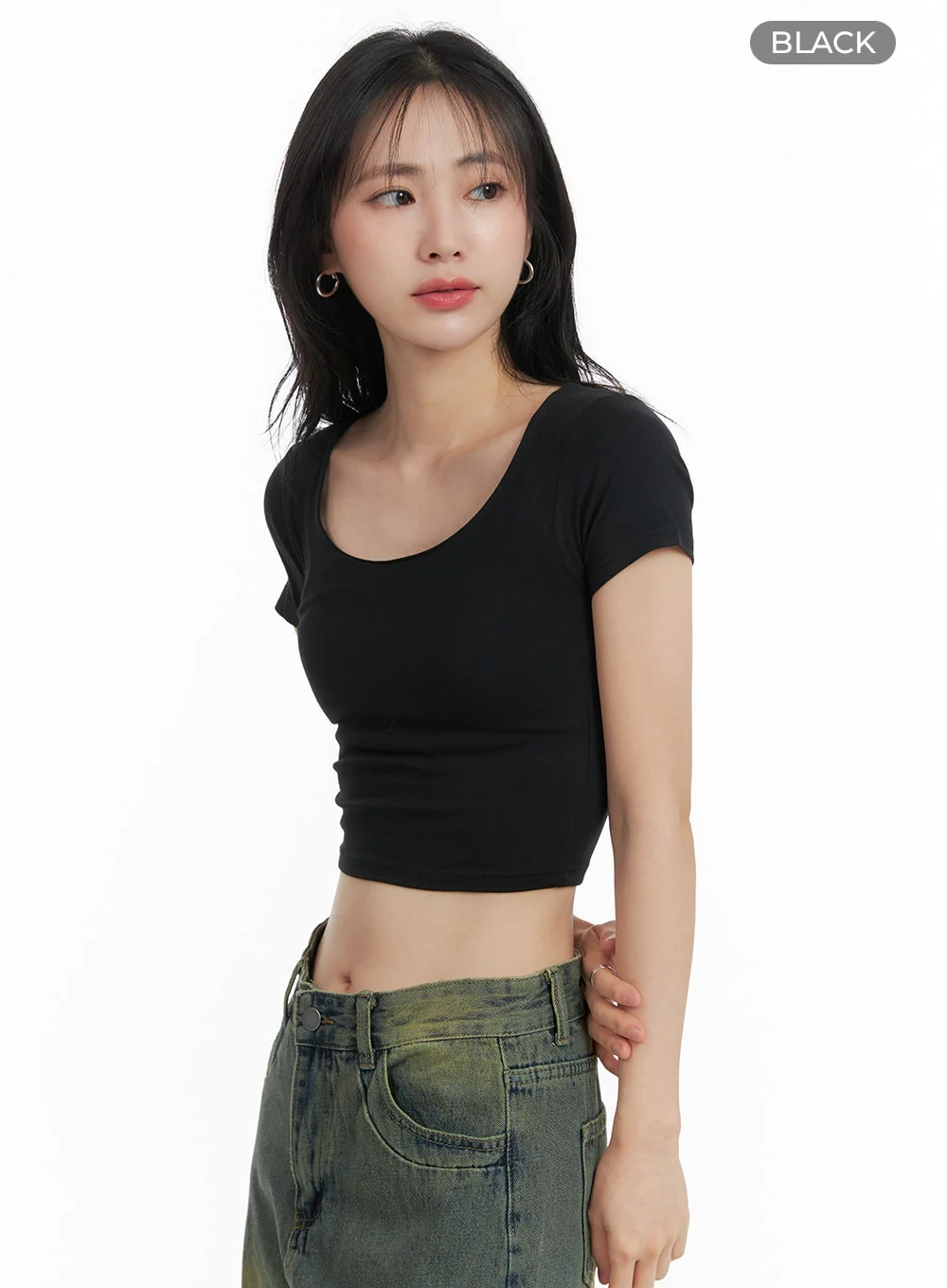 Round Neck Basic Crop Tee OM408 - Image 8